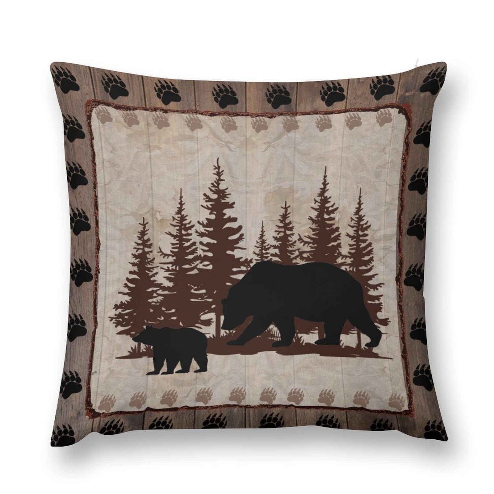 moderw Retro Rustic Style Throw Pillow Cover, Bear Tree Country Farmhouse Couch Cushion Case Rustic Lodge Hunting Wild Forest Animals Sofa Pillowcases for Home Bed Decor 18x18inch
