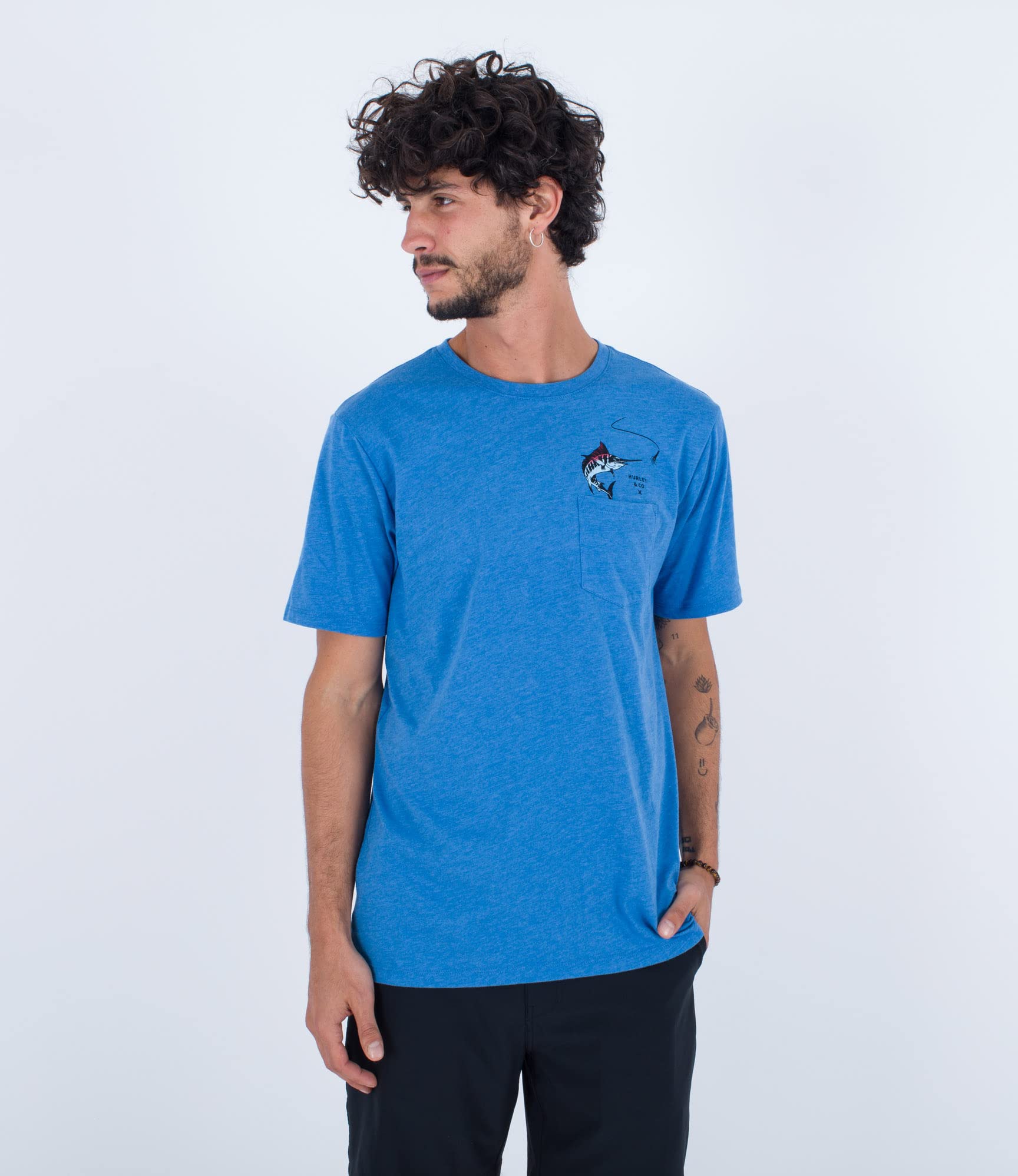 Hurley Men's Evd Trolling Pkt S/S T-Shirt, Sea View, S