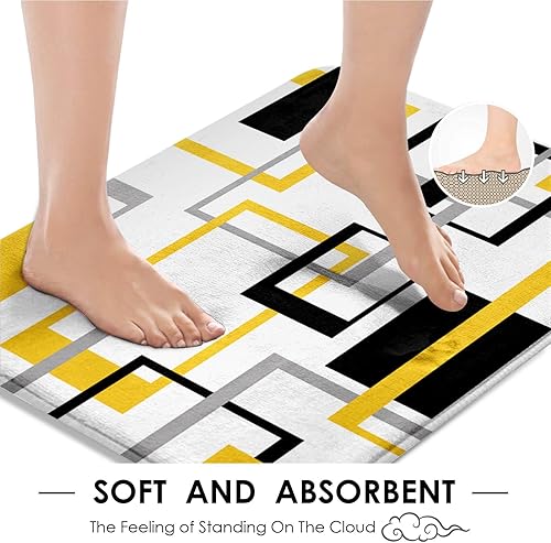 Miniatura 4 de Juego de baño geométrico amarillo y gris con cortina de ducha y accesorios de alfombras, negro y gris, cortina de ducha moderna amarilla para baño,