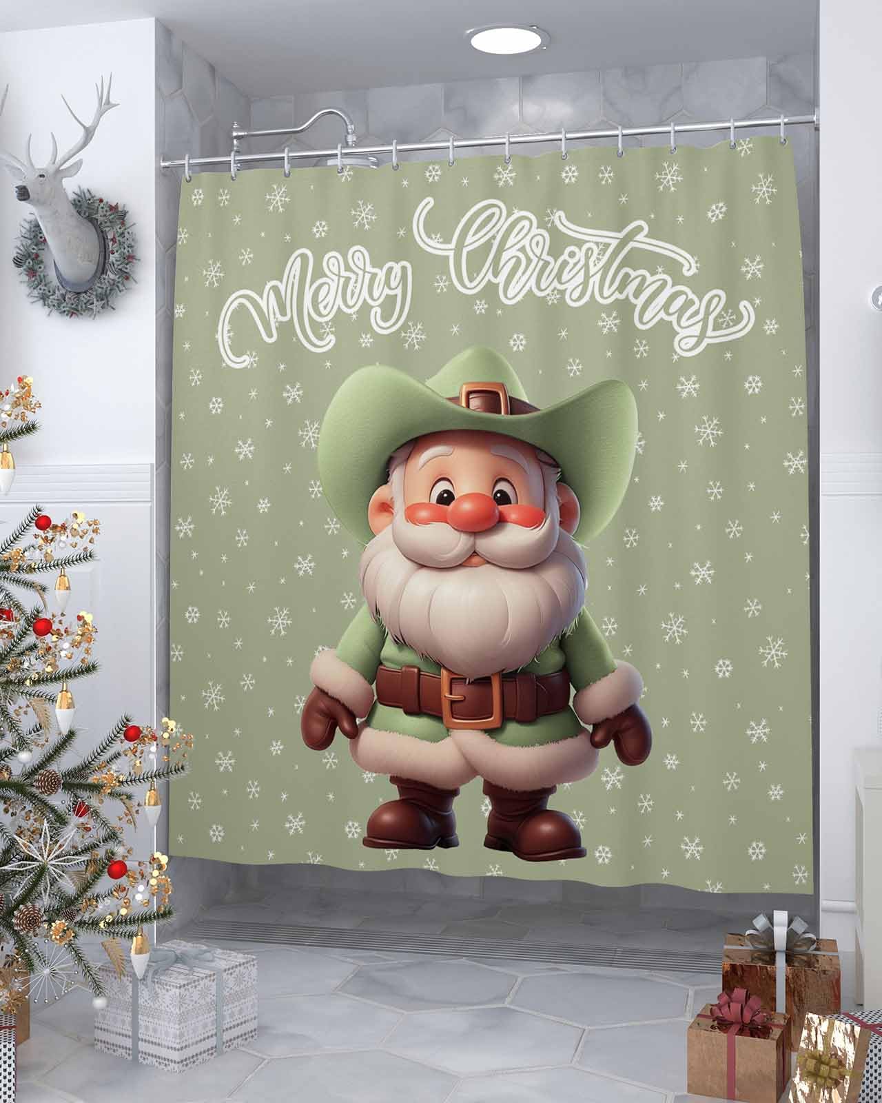 Christmas Shower Curtain Set Aazon.co: KTGHA Pink Christas Shower Curtain  Cute Snowan Red Berry Pine Leaf Winter Holiday Winter Shower Curtain, image size:1280x1600