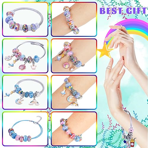 Miniatura 3 de AIPRIDY Kit de fabricación de pulseras con dijes, juego de regalos de unicornio sirena que puede inspirar imaginación y creatividad, kit de