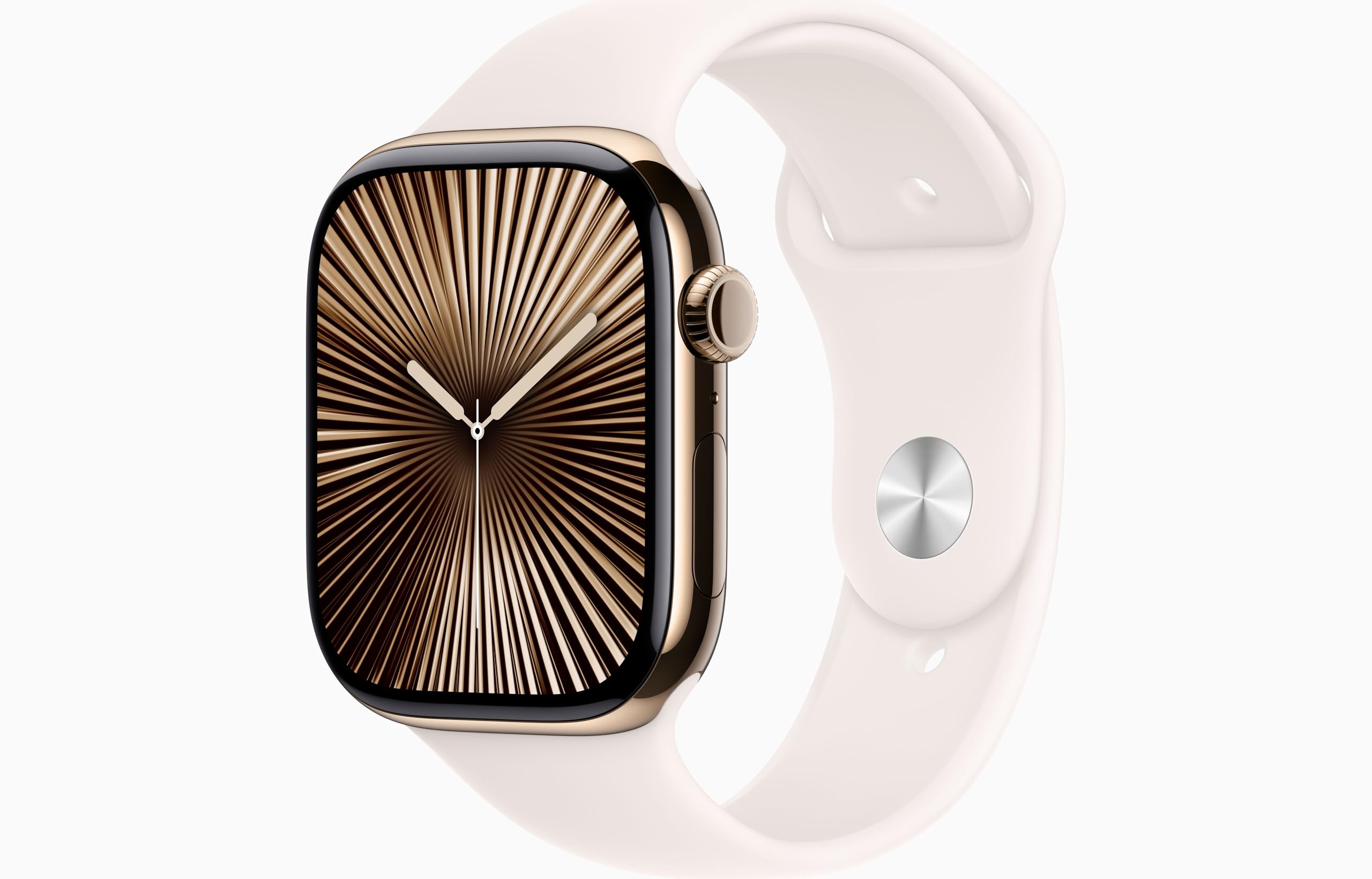 Apple Watch Series 10 [GPS, 42mm] - Gold Titanium Case with Light Blush Sport Band, S/M (Renewed)