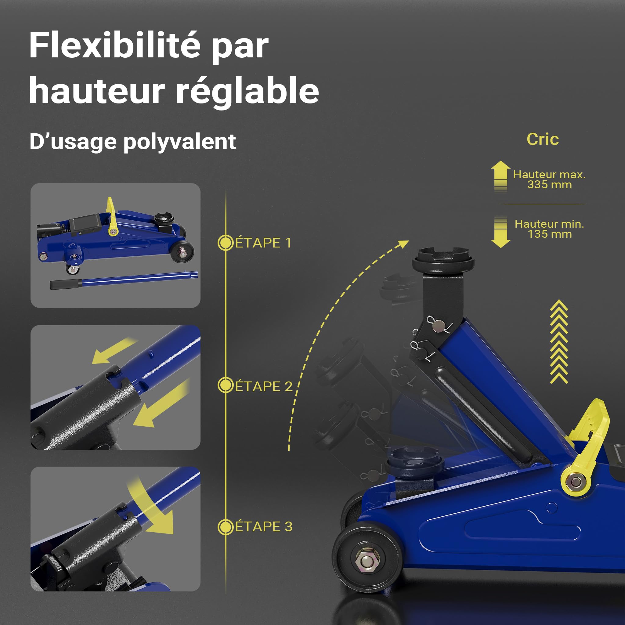 Wiltec Cric et 2 Chandelles Force de Levage Max. 2t Supports rabattables Hauteur Travail Ajustable