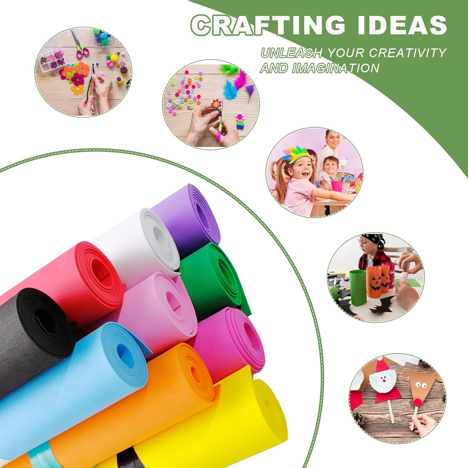 TANEMUDO 10 Pcs Craft Foam Sheet Roll in 10 Colors, 49"x13" Colorful EVA Foam Sheet for DIY Craft Roll in Classroom, Bulletin Board, Christmas,and Cosplay Costume (2 mm Thick,Classic Colors)