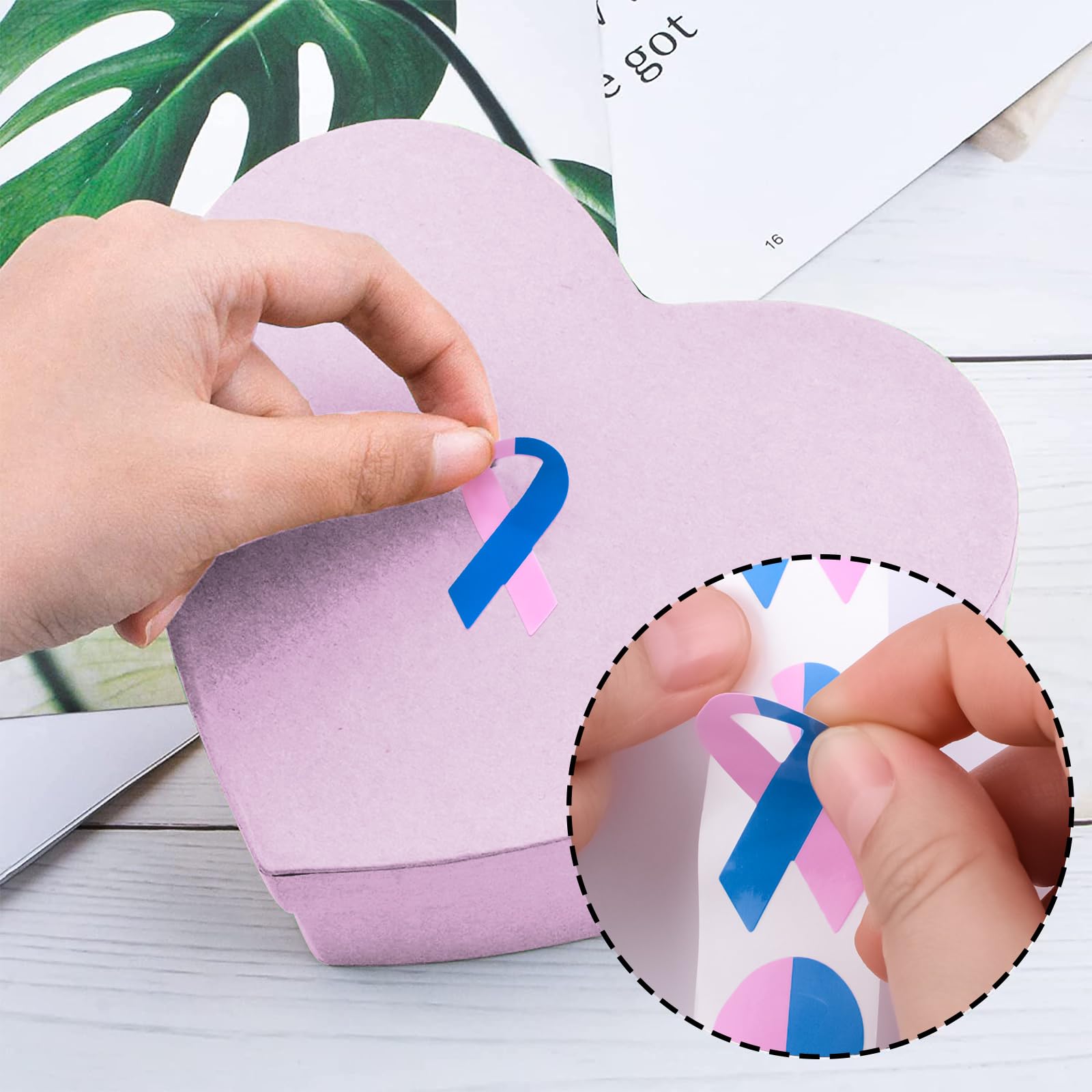 WANDIC 500 PCS Ribbon Sticker Roll Pink Blue Ribbon Defects Awareness Male Breast Cancer SIDS Awareness Care Stickers,for Social Charitable Activities,1.9 * 3.8cm - Image 3
