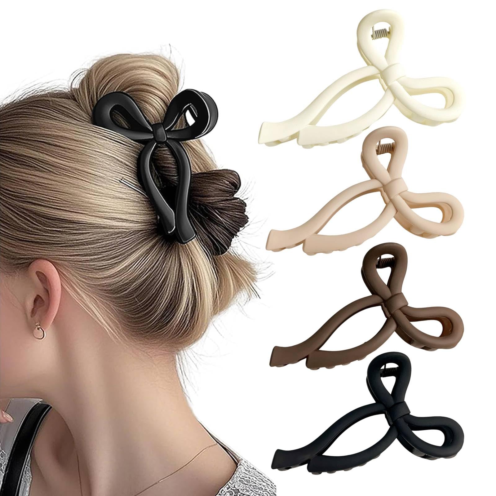 Aobesky 4 PCS Bows Hair Claw Clips, Matte Non-Slip Bow Hair Clips for Women Girls Strong Hold Large Claw Clips for Thick Thin Hair