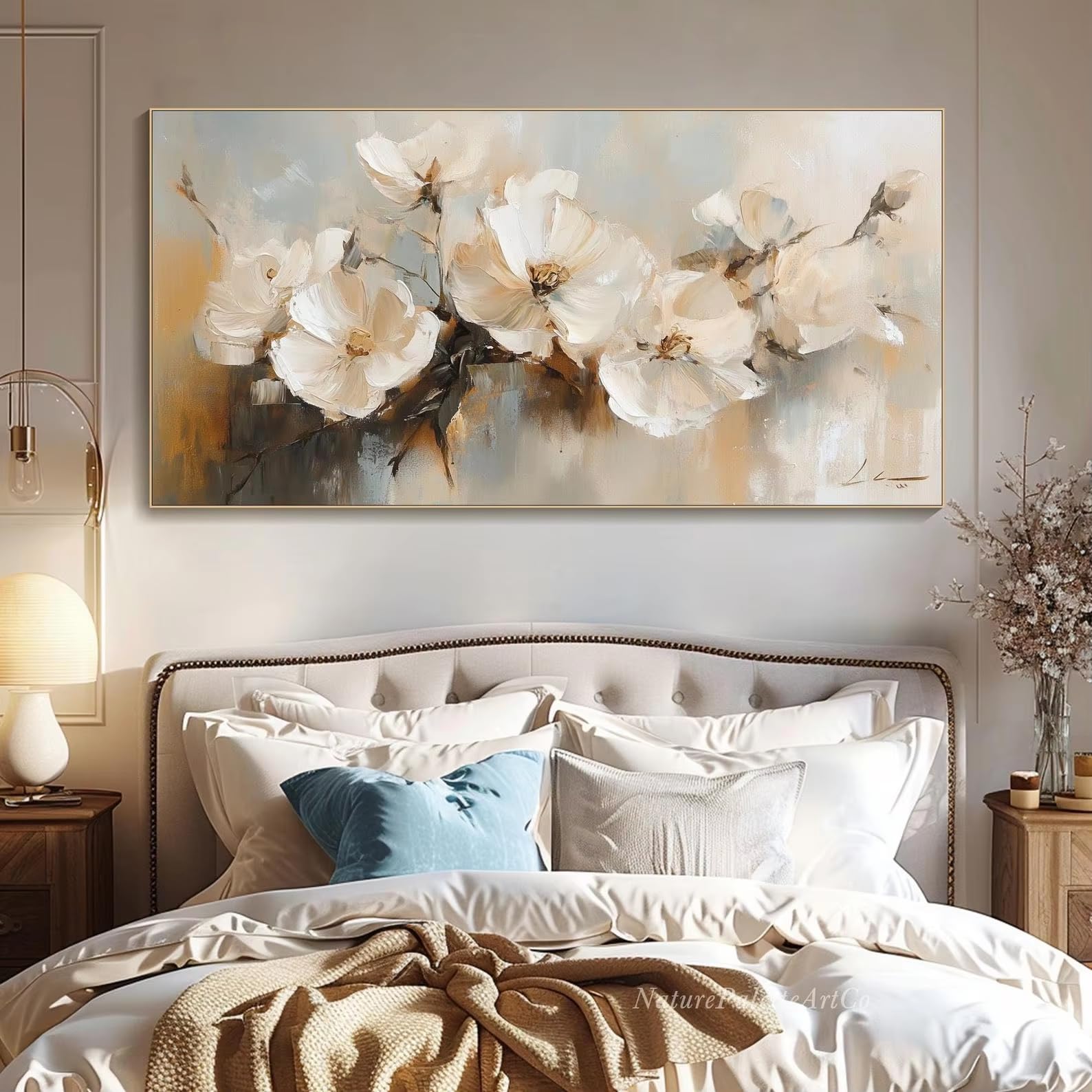 AEFOUU Canvas Wall Art Print Floral White Flower Painting Botanical Wall Art for Modern Living Room Decor Pictures Artwork(30x60cm/12x24in/Frameless)
