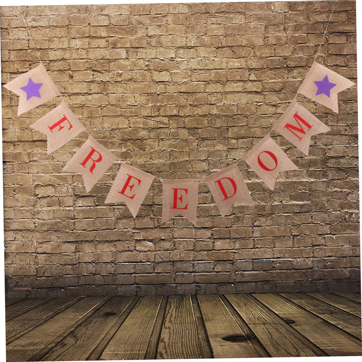 VICASKY 3 Pezzi Ghirlanda Patriottica in Juta Resistente per Decorazioni Festa Dellindipendenza Americana con Bandierine Freedom per Interni ed Esterni