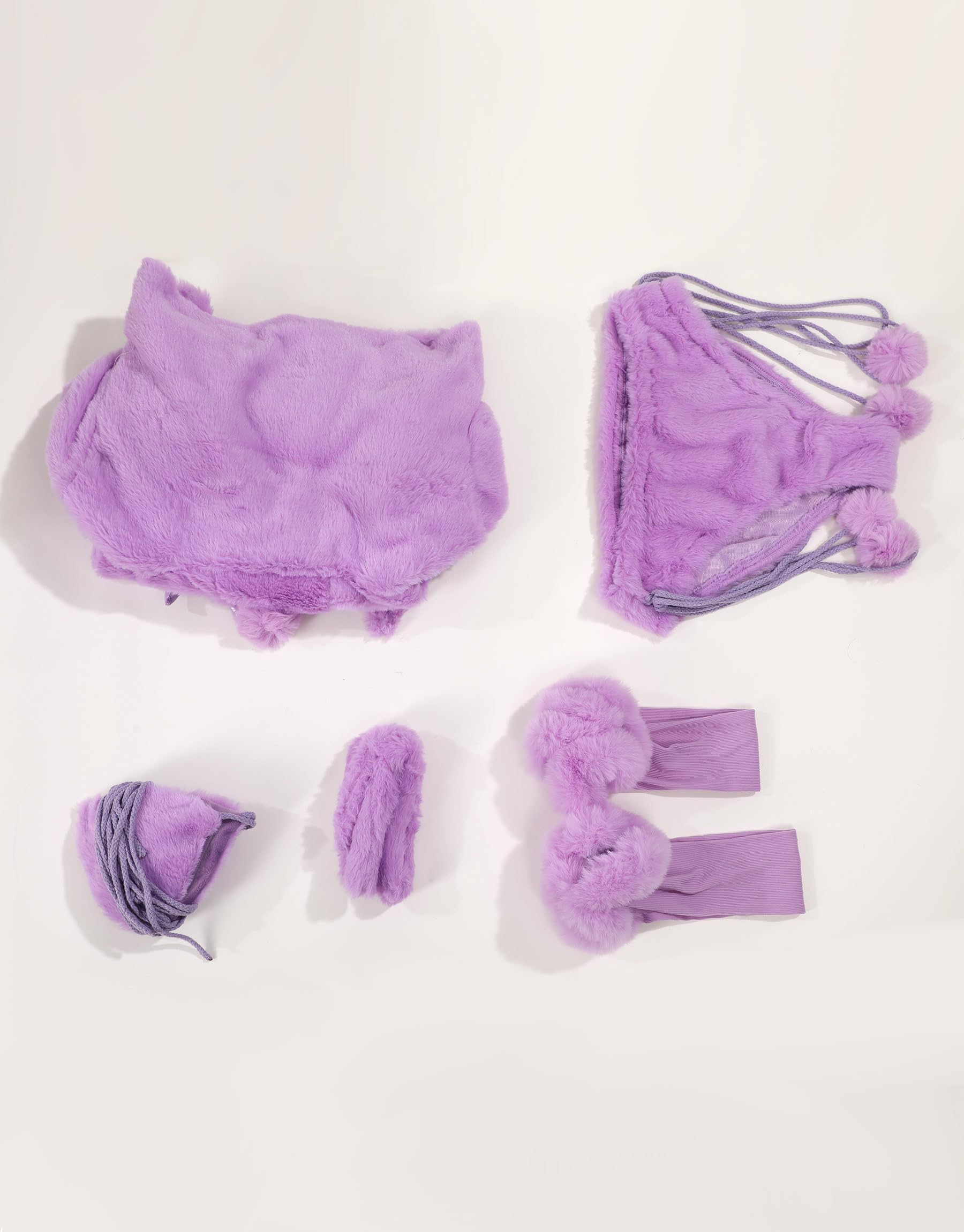 Mobbunny Women's Anime Cosplay Lingerie Set Purple Plush Pajamas Homewear Furry Paw Gloves Hoodie and Bra Panty with Tail: Small Purple