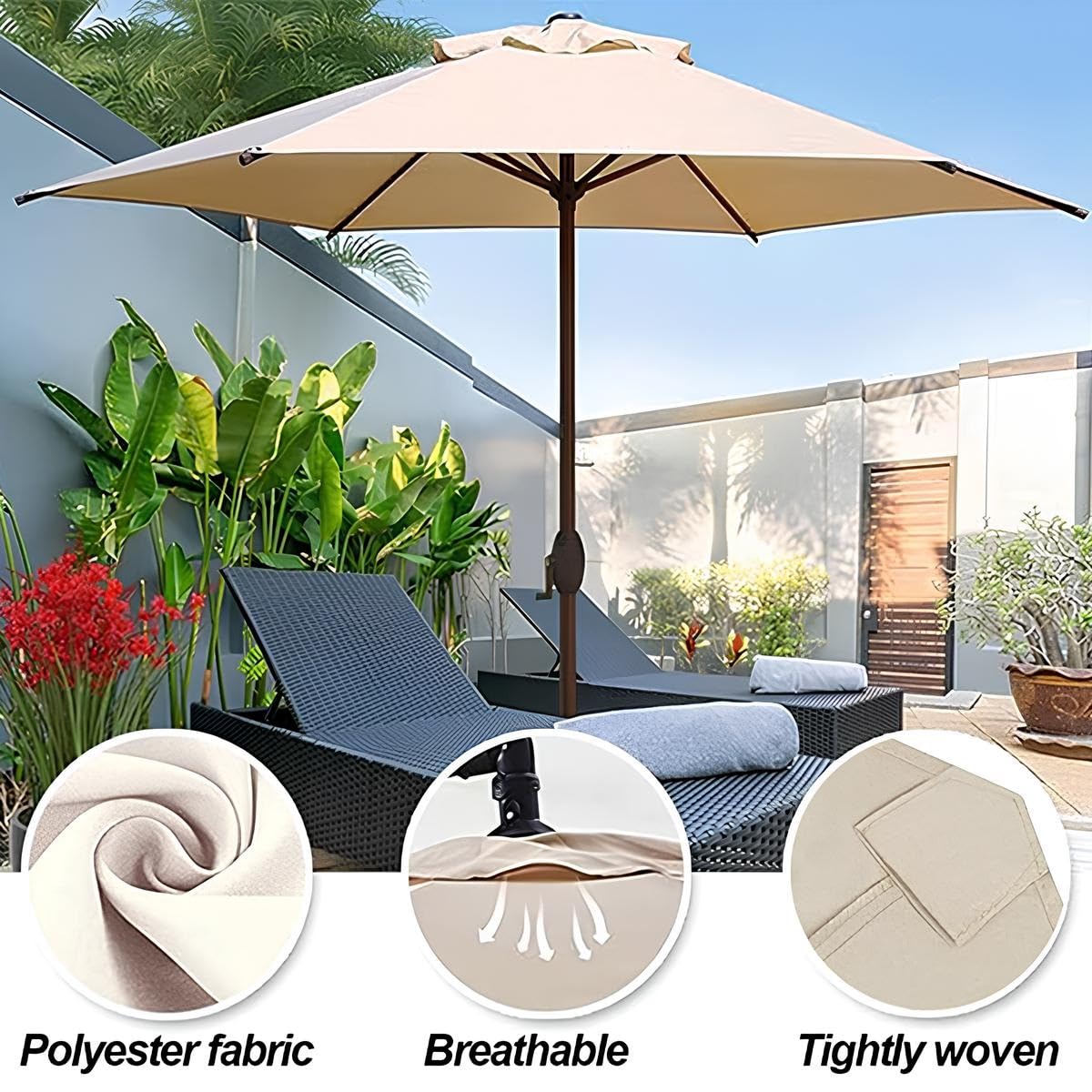 Generico Telo per Ombrellone da Giardino 200/230/250/270/300/350cm 6/8 Stecche, Copertura Di Ricambio Per Ombrellone Da Giardino/Lavabile/Air Vent
