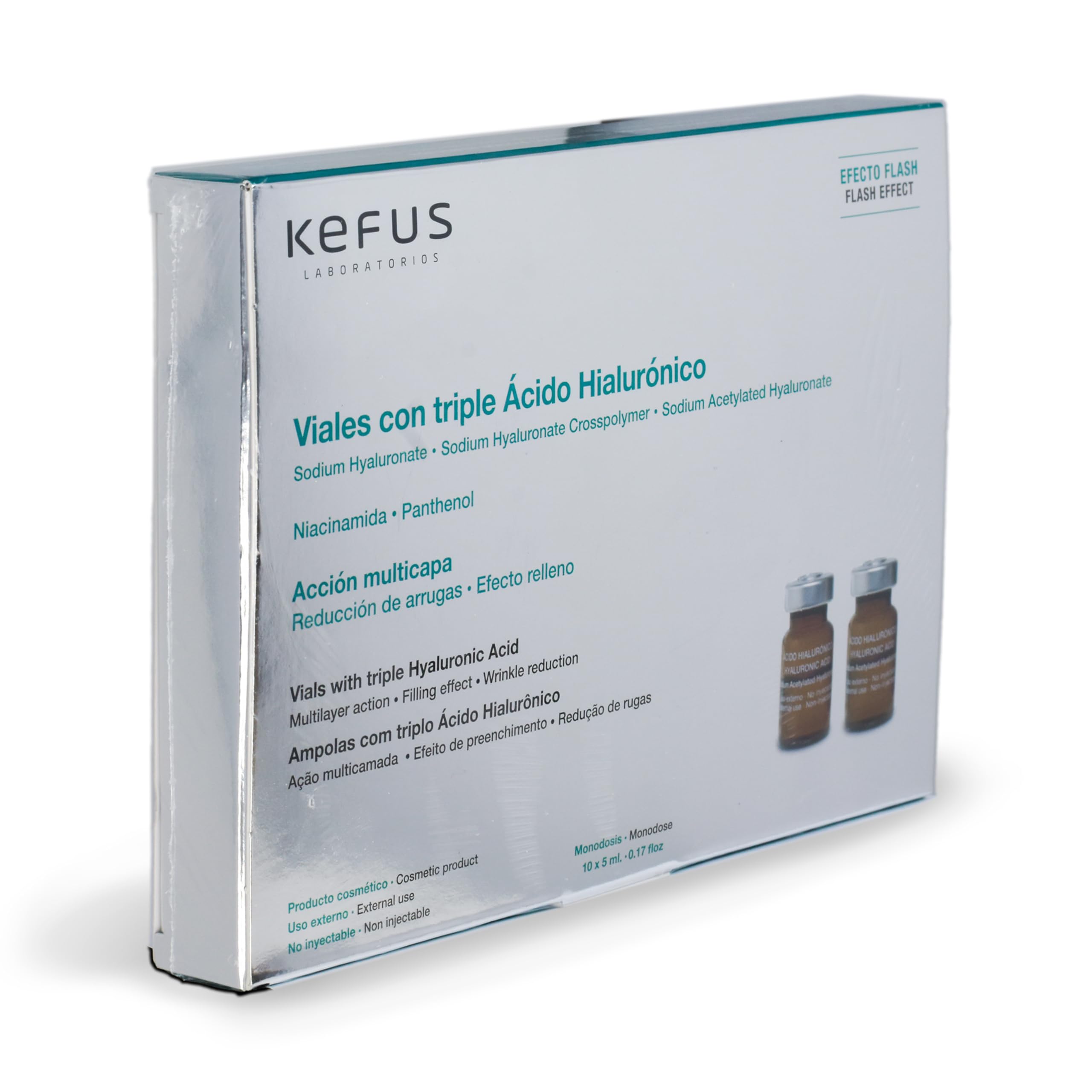 Kefus Viales Triple Ácido Hialurónico 30x5ml | Con Niacinamida y Pantenol | Efecto Relleno y Tensor | Antiedad | No Inyectable
