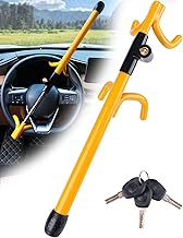 Tevlaphee Antivol Volant à 4 Crochets, Dispositif Antivol Robuste Haute Visibilité, Compatible Universel pour Voitures, Vans, SUV, Convient aux Volants jusqu'à 41,5 cm, 3 Clés Incluses(Jaune)