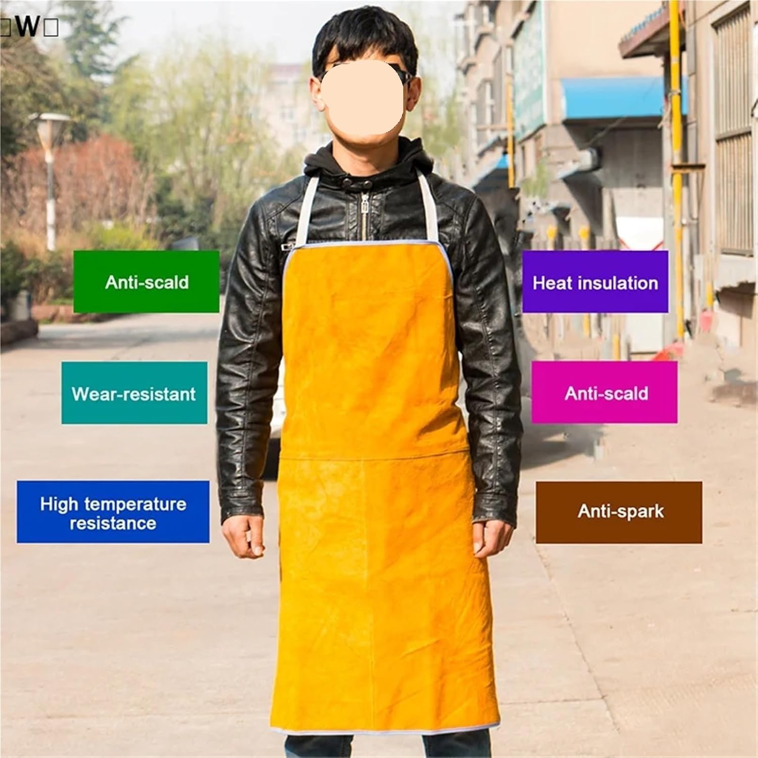Tablier en PU, tablier de soudage en PU, tablier de protection en peau de vache résistant à la chaleur avec sangles réglables et poches multiples 1 pièce