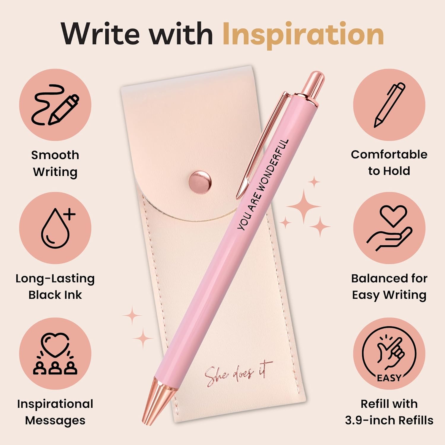 Fancy Pen Set For Women - Inspirational Nice Teacher Pens | Pretty Motivational Thank You Gifts | Cute Positive Work, Office, Promotion, Coworkers, Intern, Gratitude & Job Motivation Gift - Image 3
