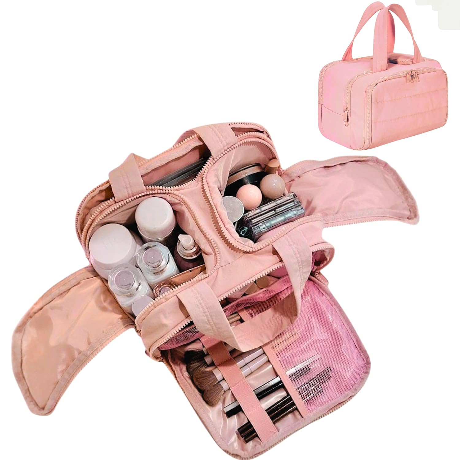All in One Travel Makeup Bag | Large Wide-Open Cosmetic Organizer with Handle | Lightweight Waterproof Makeup & Grooming S... - Review, Price and Buying Guide
