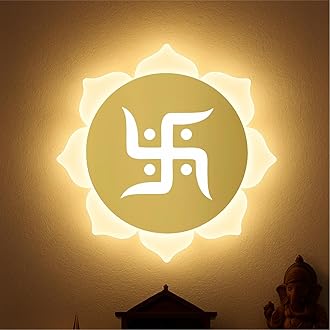 Lamp master Metal, Acrylic Flower - Shaped Swastik Wall Light, Dual L.E.D. Light (White & Warm White),Decorative Light for Home Decor,Ideal for Pooja Room, Bedroom, Living Room, Temple, Home & Office