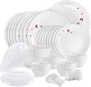 Cello Opalware Dazzle Series Lush Fiesta Dinner Set, 49Pcs | Opal Glass Dinner Set for 8…