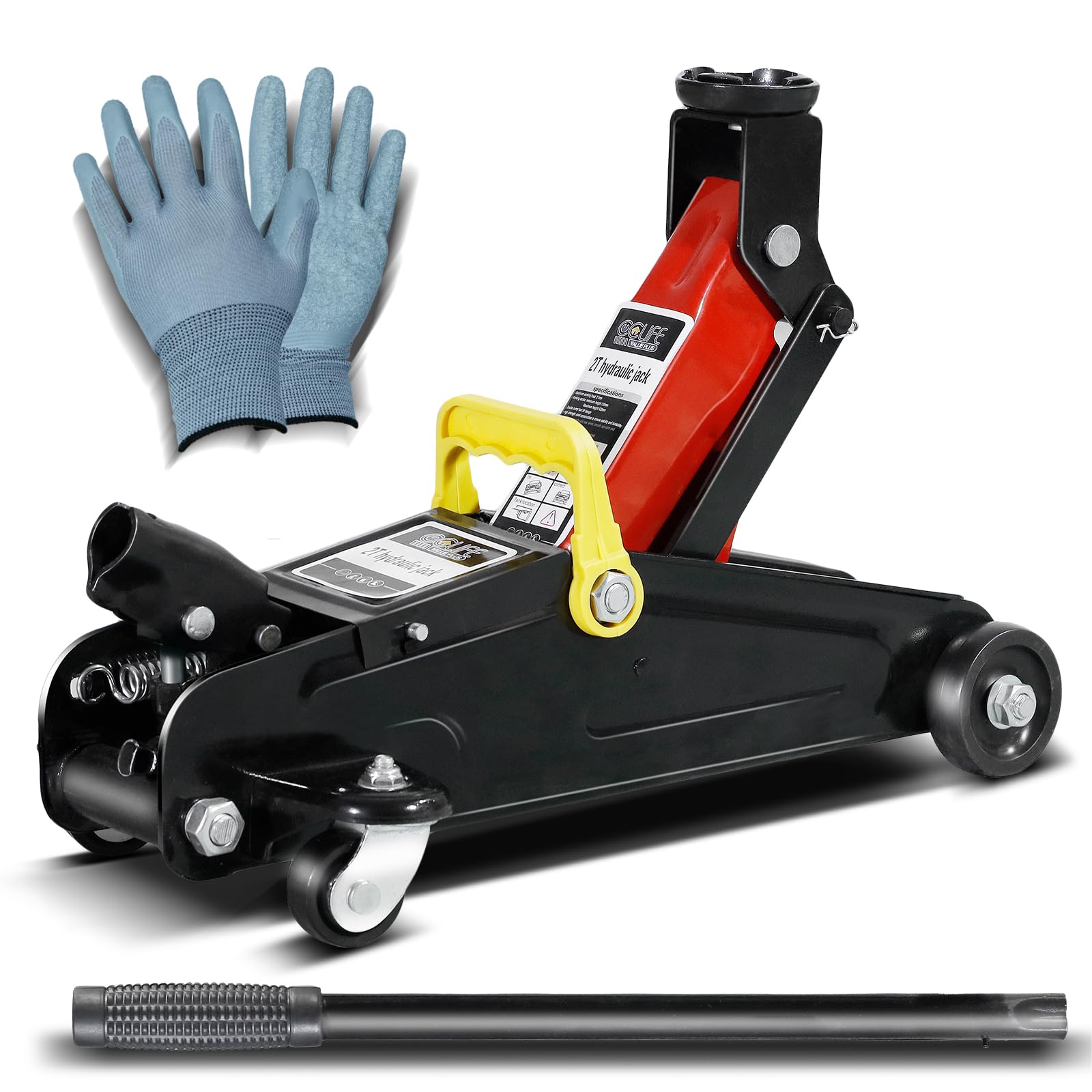 CCLIFE Cric Idraulico per Auto 2T Cric Auto Altezza di Sollevamento 135-320mm Guanti da Lavoro