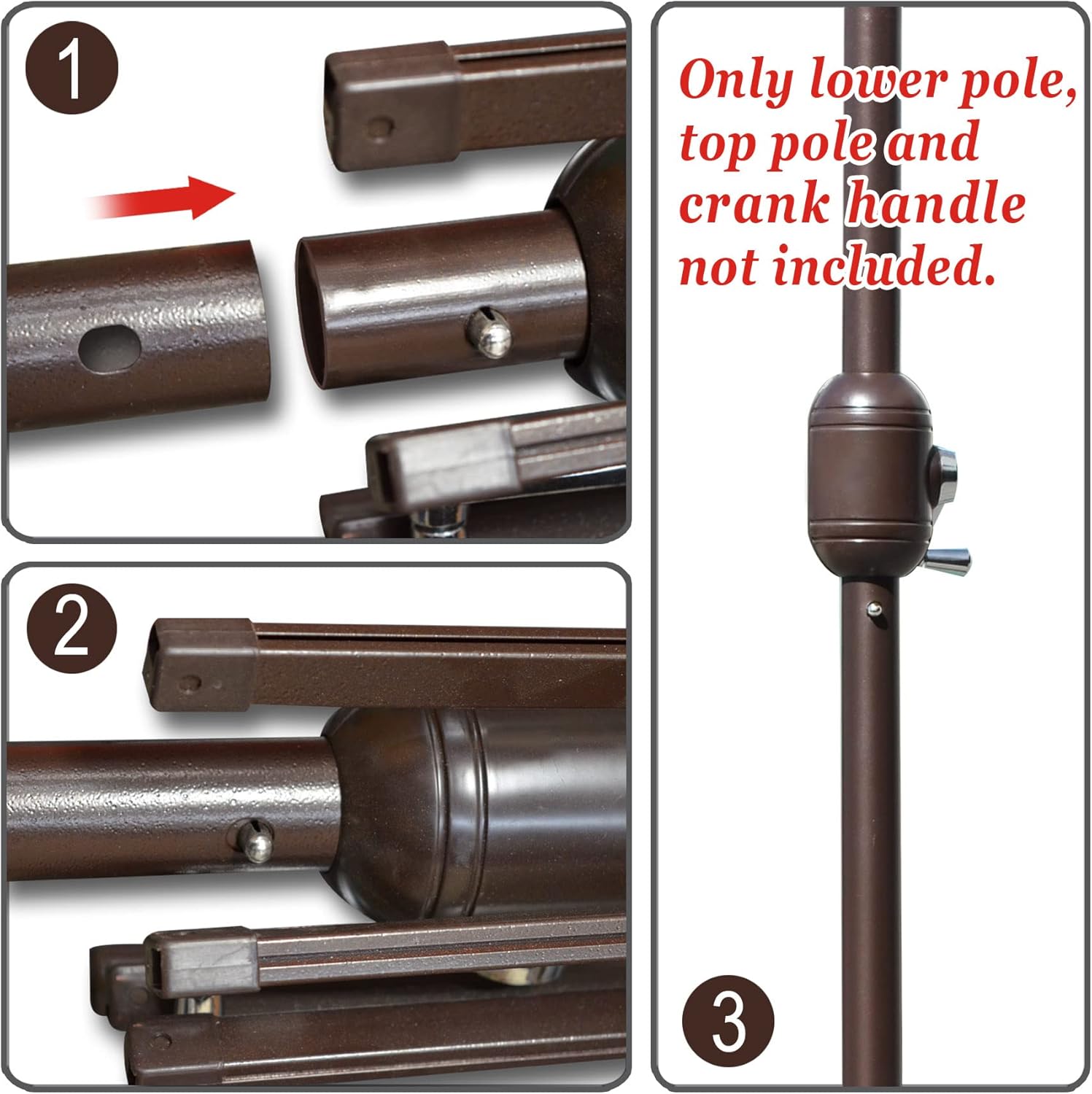 Strong Camel Replacement Lower Pole for Patio Market Light Umbrella, pole without Bullet Buckle Pole