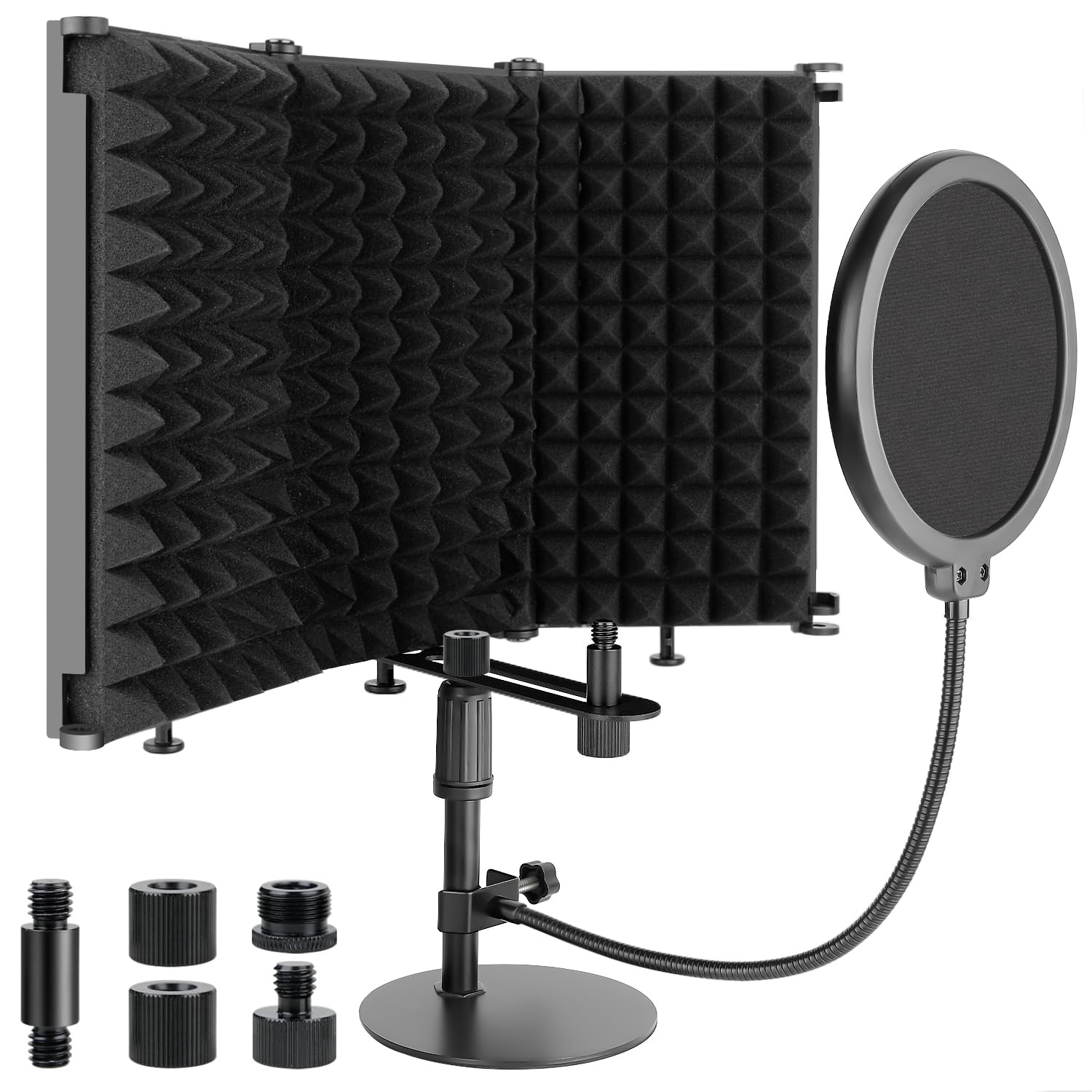 Mikrofon-Isolationsschild mit Pop-Filter und Mikrofonständer, schalldichter Mikrofon-Isolationsschirm, hochdichter, saugfähiger Schaumstoff-Mikrofonständer für Aufnahmestudio,