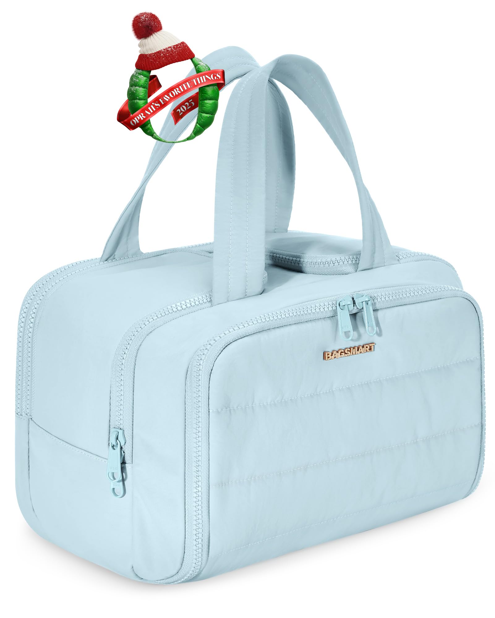 BAGSMART Travel Toiletry Bag, Crush Toiletry Bag for Women, Wide-open Puffy Toiletry Bags for Traveling, Large Travel Cosmetic Makeup Bag Organizer for Accessories,Toiletrie, Blue