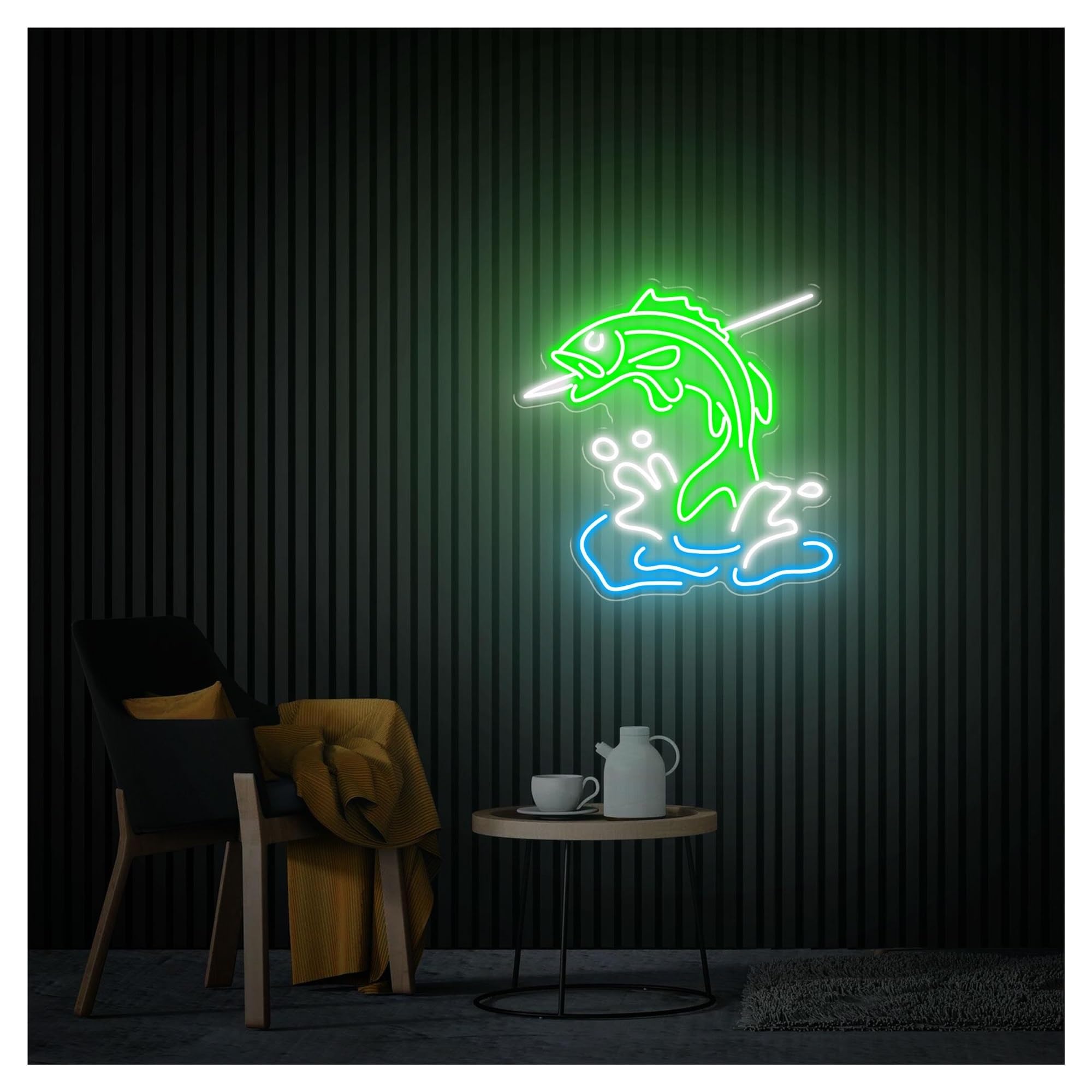 RONGCH Hanging Art Signs Fishing Neon Sign,Suitable for Shop Club Party Wall Decor with Dimmable 45cmx46cm(B)