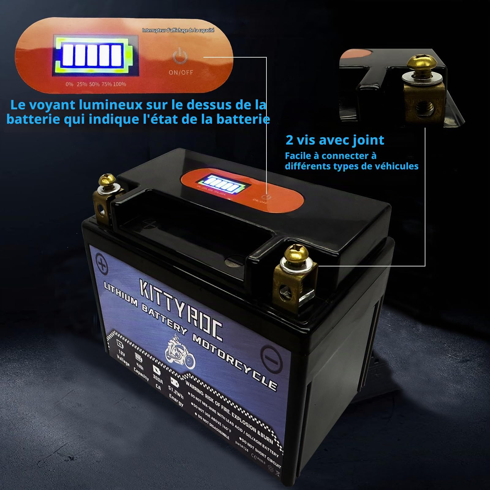 12V Lithium Moto Batteries 4Ah 300A, batterie LiFePO4 avec Smart BMS, Replacement ATV, UTV, Moto, Jet Ski, Snowmobile, 4 roues, Tracteur, Tondeuse à gazon,scooter, jet ski, Motoneige