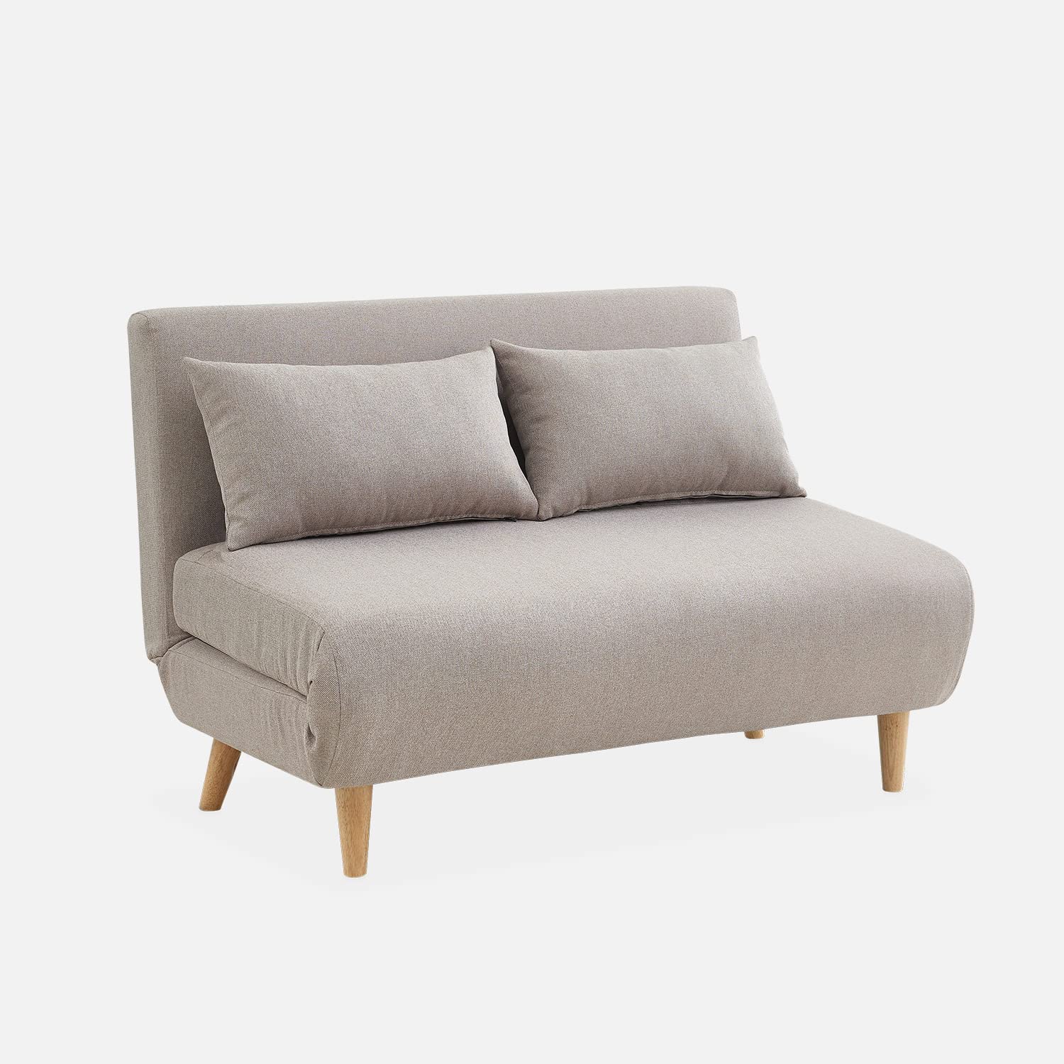 sweeek-​Sofá Cama de con Patas de Madera, 2 plazas Beige - 120x89x80 cm