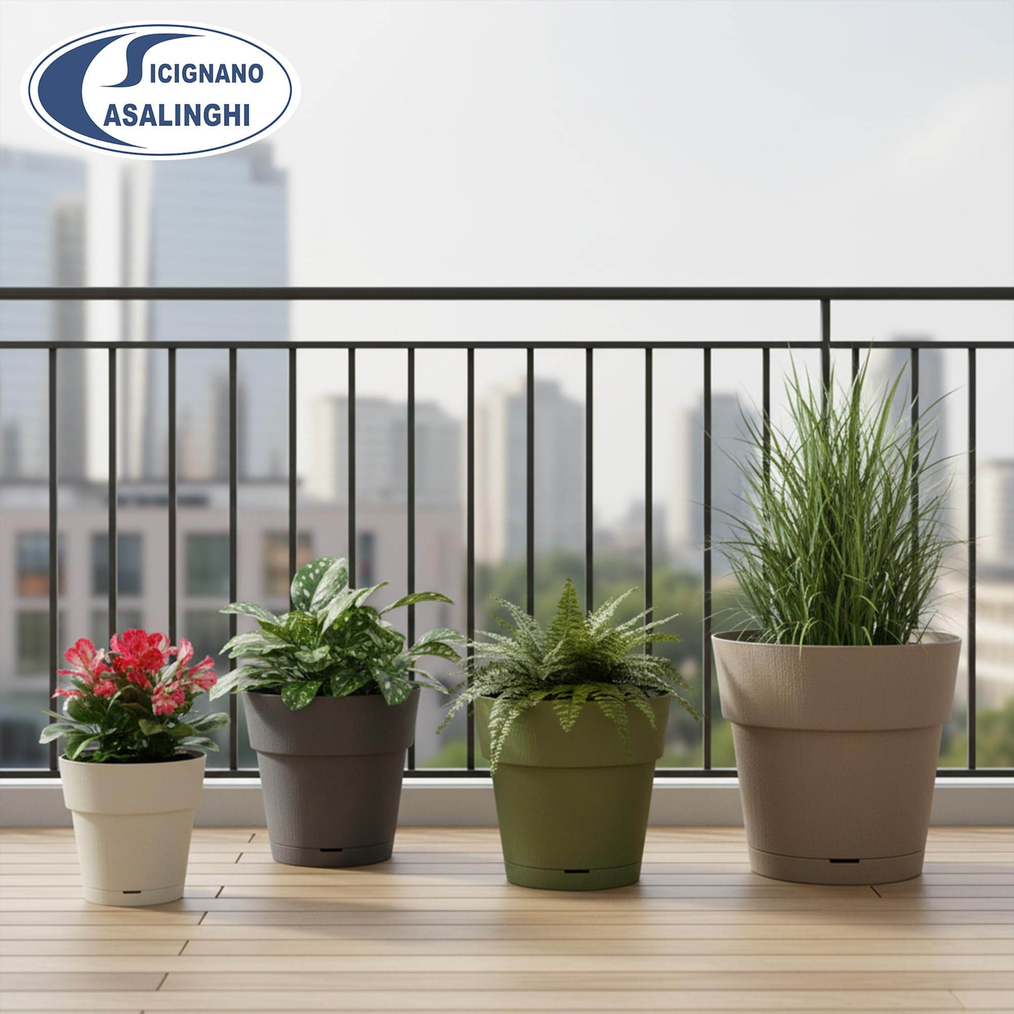 Sicignano Vaso da Giardino in Plastica Riciclata, Modello Ethica Set Completo con Terriccio, Perfetto per Interni ed Esterni, Made in Italy (Tortora, Ø 30 cm, 3 Vasi)