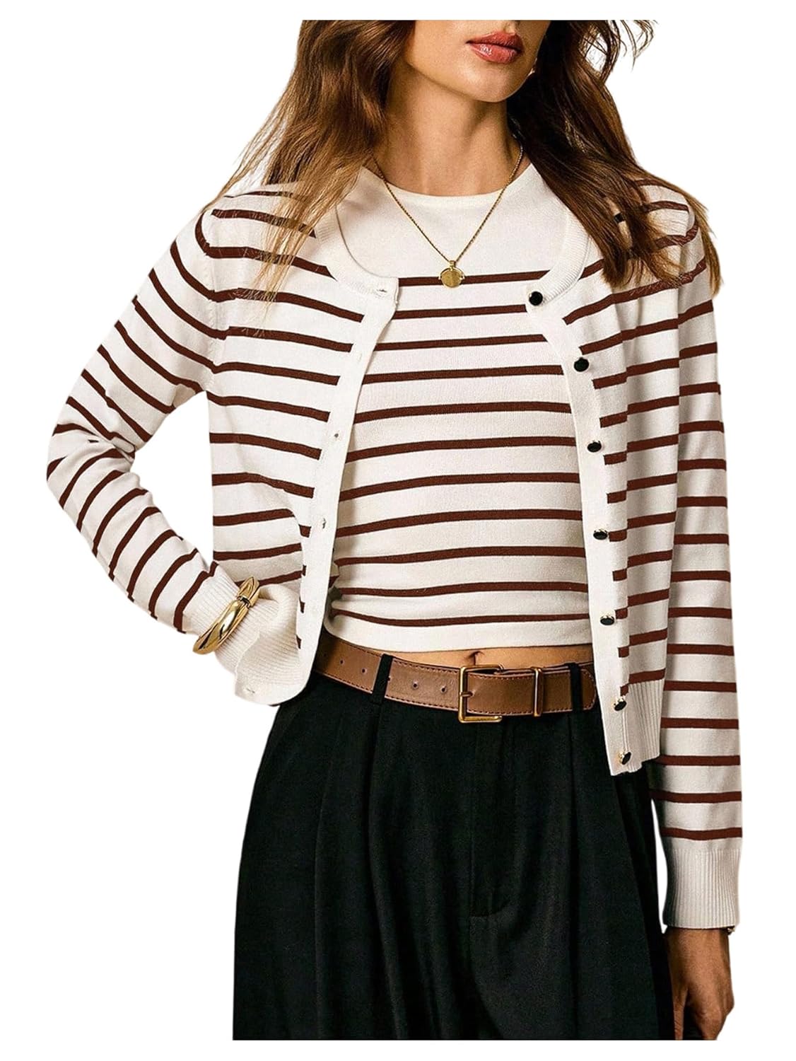 SOLY HUX Womens 2 Piece Sets Striped Knit Cardigan Sweater and Crop Tank Tops Fall Clothes