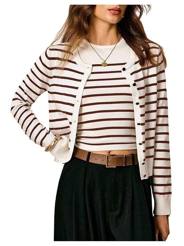 SOLY HUX Womens 2 Piece Sets Striped Knit Cardigan Sweater and Crop Tank Tops Fall Clothes