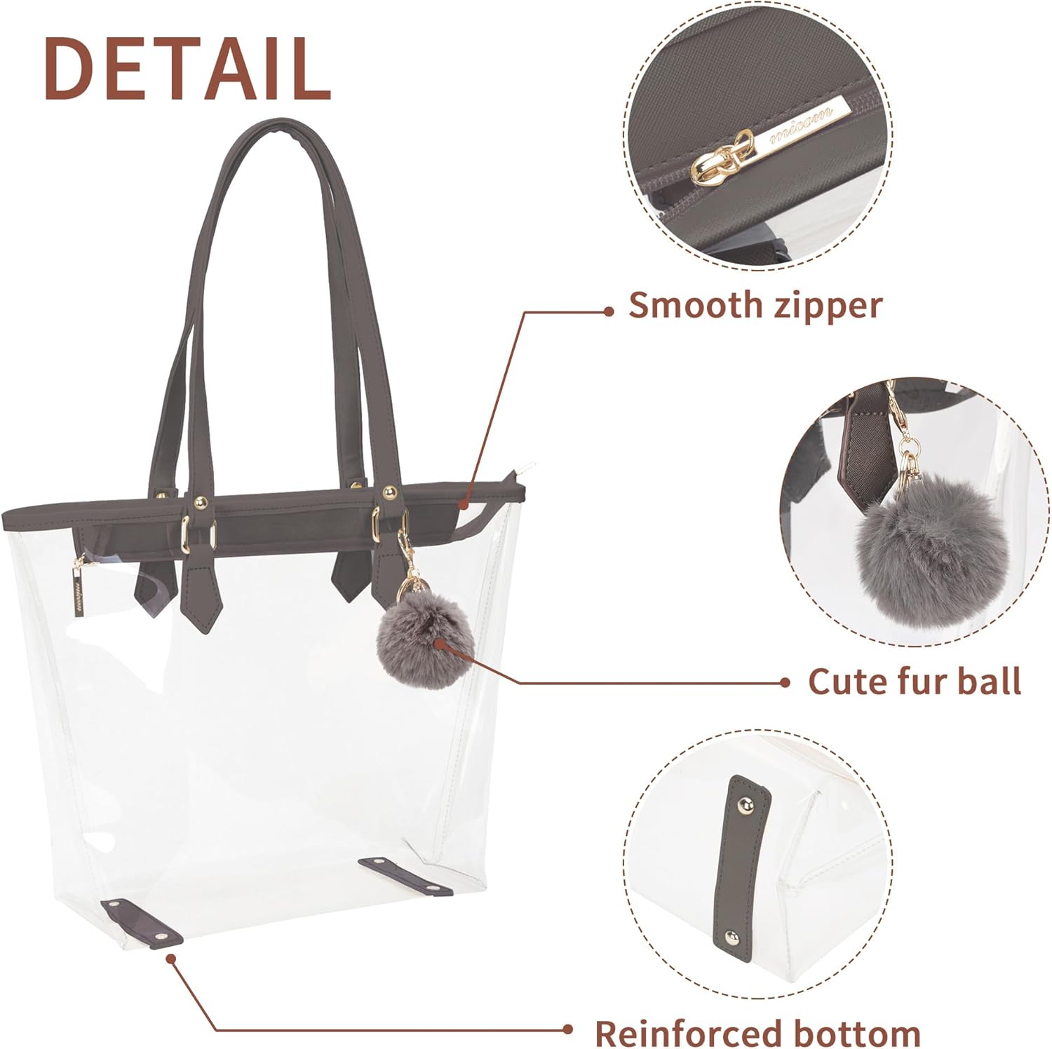 Large Clear Bag Transparent Shoulder Handbag with Plush Pendant - Image 5