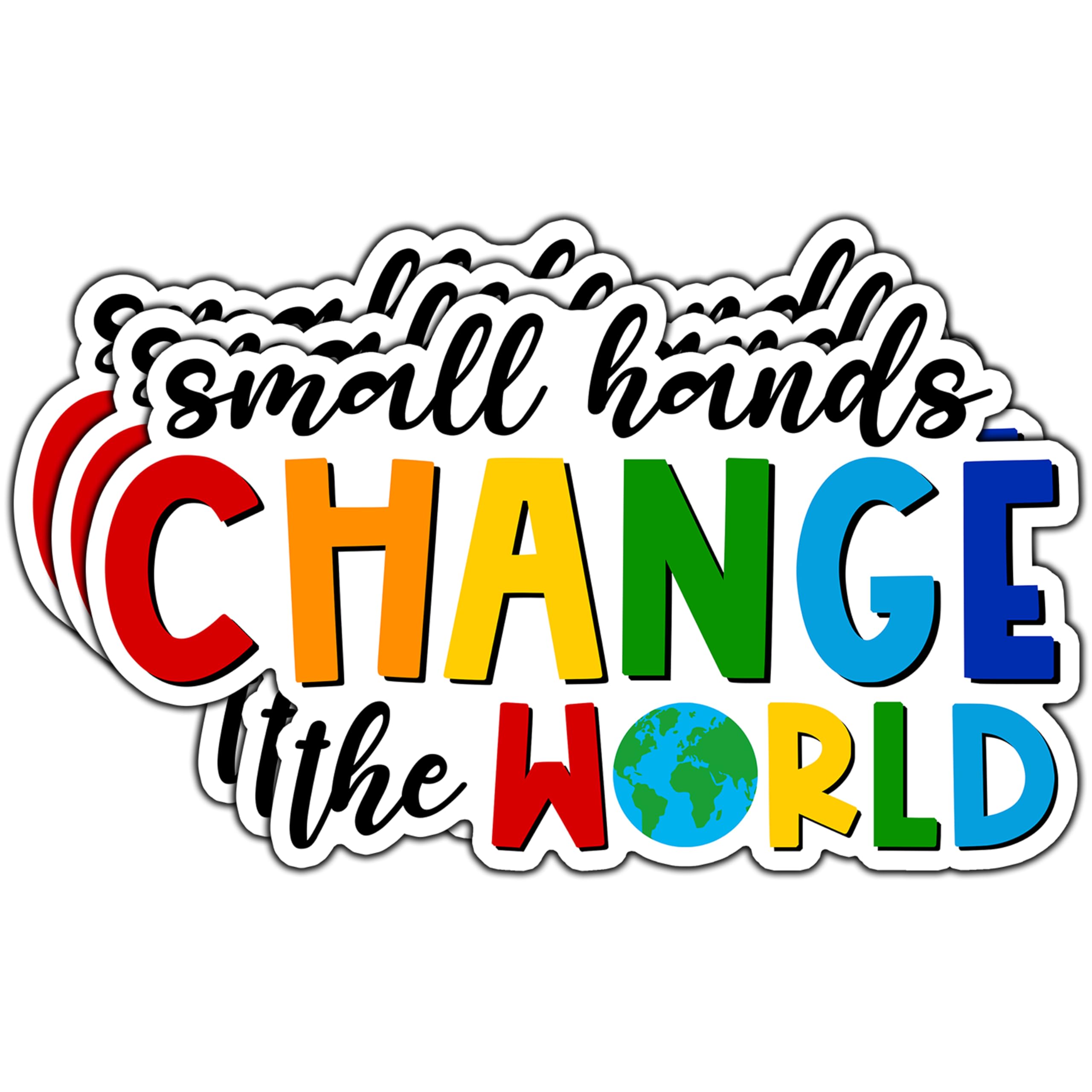 Photo 1 of (3Pcs) Small Hands Change The World Inspirational Sticker Motivational Rainbow Classroom Stickers Decorative Waterproof Vinyl Decal for Tumbler Water Bottle Laptop Phone Notebook Size 3x1.8 Inches