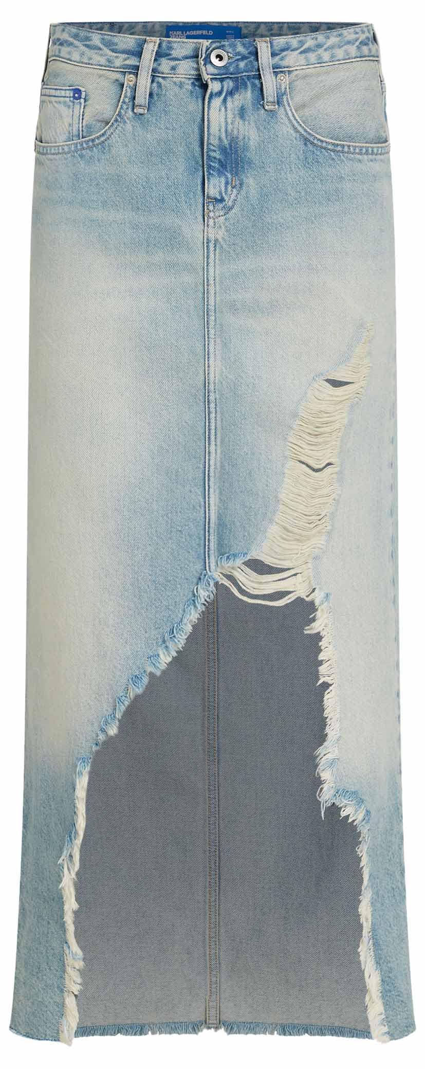 Karl Lagerfeld Jeans Women Denim Destr Maxi Skirt Tinted Washed Blue XL