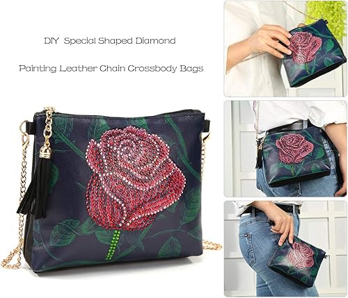 Miniatura 5 de Kits de pintura de diamantes para niños y adultos, bolso cruzado con cadena 5D con diamantes de imitación de punto de cruz, manualidades,