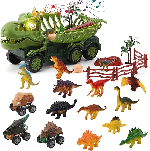 Juegos de juguetes de dinosaurio para niños de 5 años, camiones monstruo de dinosaurio con ojos sonoros y claros, 3 autos de tracción y 12 disponible en Yaxa Venezuela