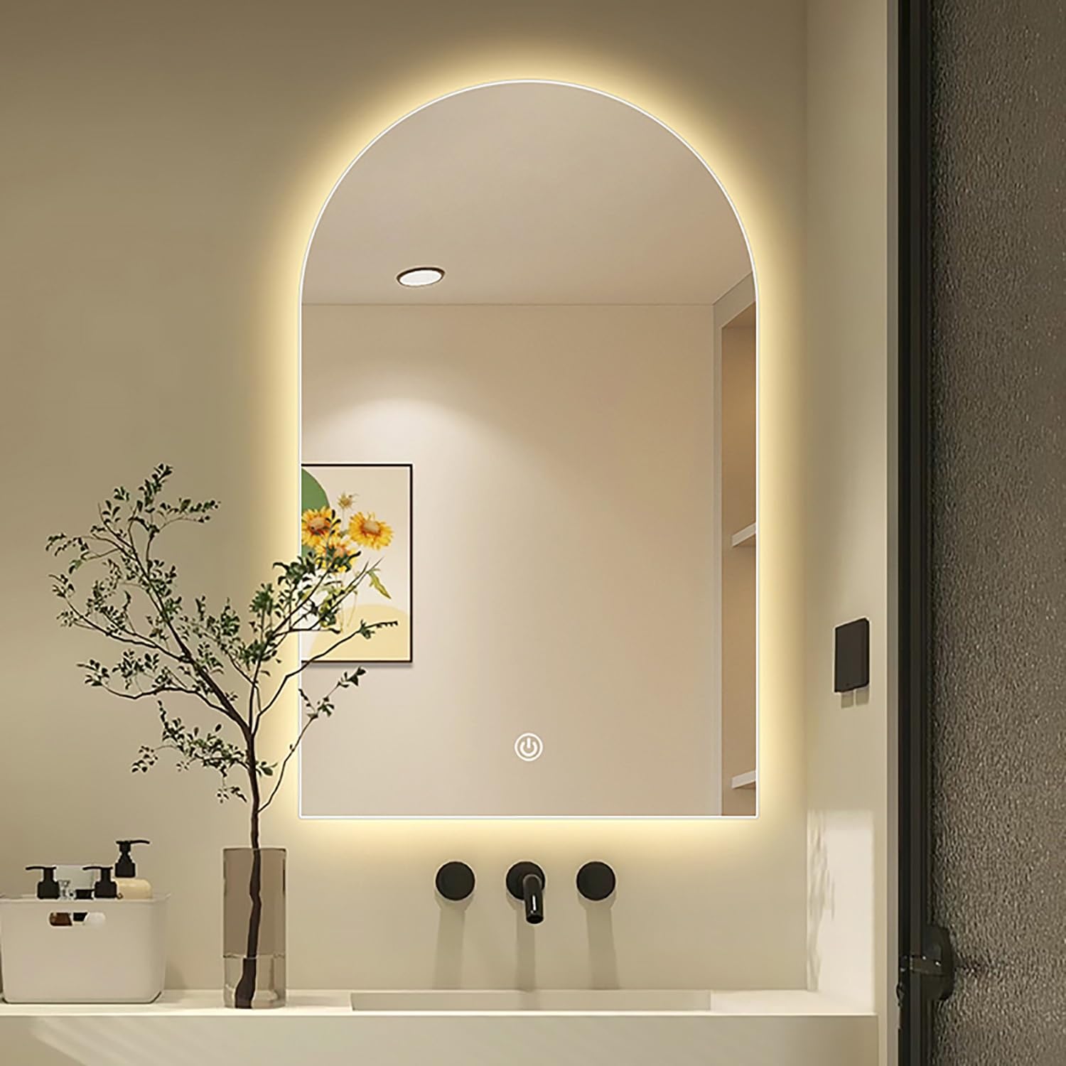 WQZzjm 48Inch Arched LED Bathroom Mirror with Dimmable Backlight, 32Inch AntiFog Makeup Mirror, Unbreakable, 3 Color Temperature Options (Backlit 50X80cm)