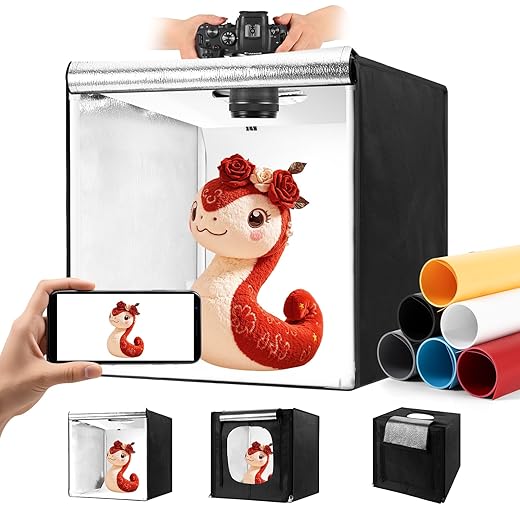 Photo Light Box, Portable 12/16/20/24/32 Inch Photo Studio LightBox, Shooting Tent Kit with 189 Light Beads and 6 Color Backdrops. Lightbox with 3 Stepless Dimming Light Boards for Product Photography