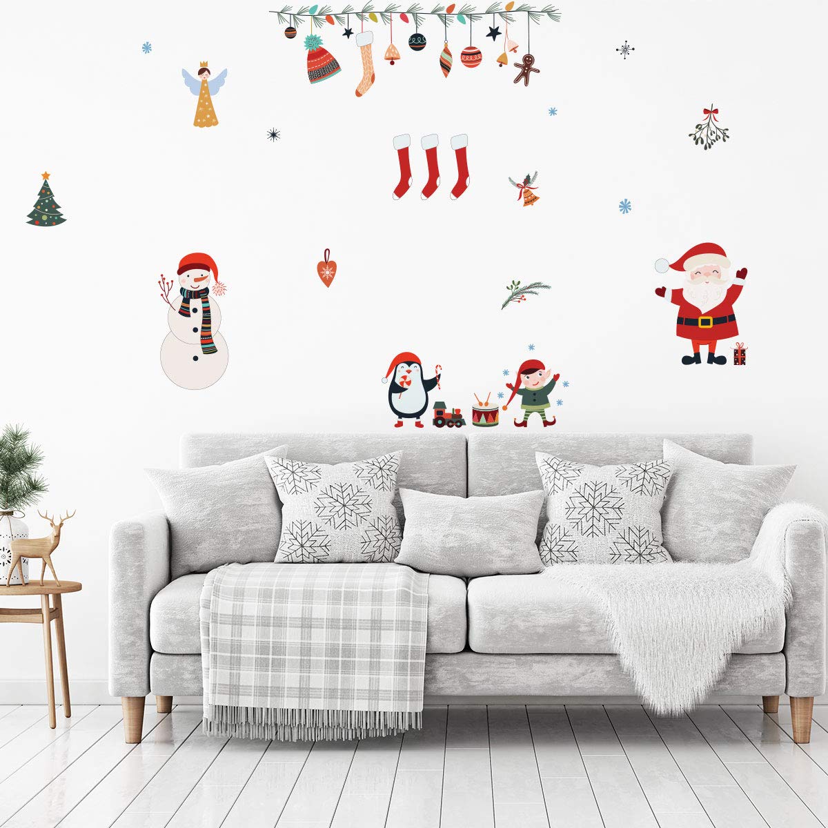Ambiance Sticker Mural de Noël Éléments - Déco Fêtes, 60 x 80 cm | Stickers muraux de Noël, autocollant prédécoupé fond translucide, convient vitres et murs colorés, sans travaux