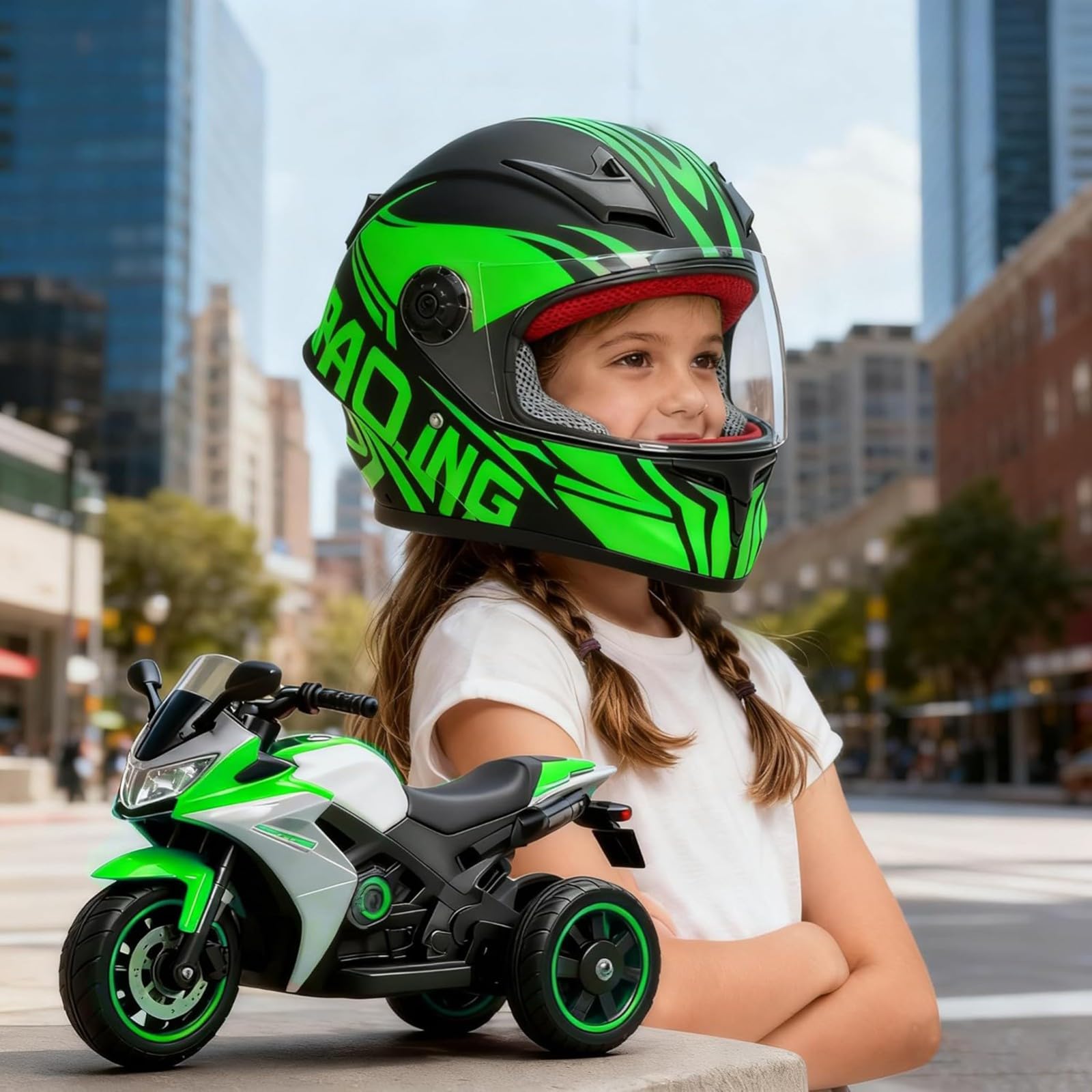Casco Integrale Per Bambini Con Omologazione DOT,Casco Per Go-Kart,Scooter Elettrico, Ciclomotore,Casco Per Bambini Ragazzi E Ragazze,Per Moto Da Cross,Per Bambini Dai 3 Ai 14 Anni 6,S/(47~58cm)