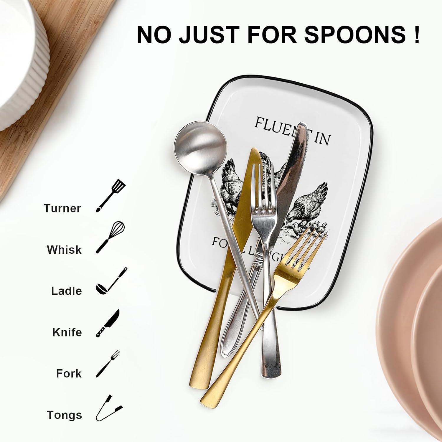 Funny Rooster Spoon Rest for Kitchen Counter - Ceramic Fowl Language Spoon Holder for Stove Top, Humorous Farmhouse Kitchen Decor, Large Spatula Rest, Cute Housewarming Gift for Chicken Lovers