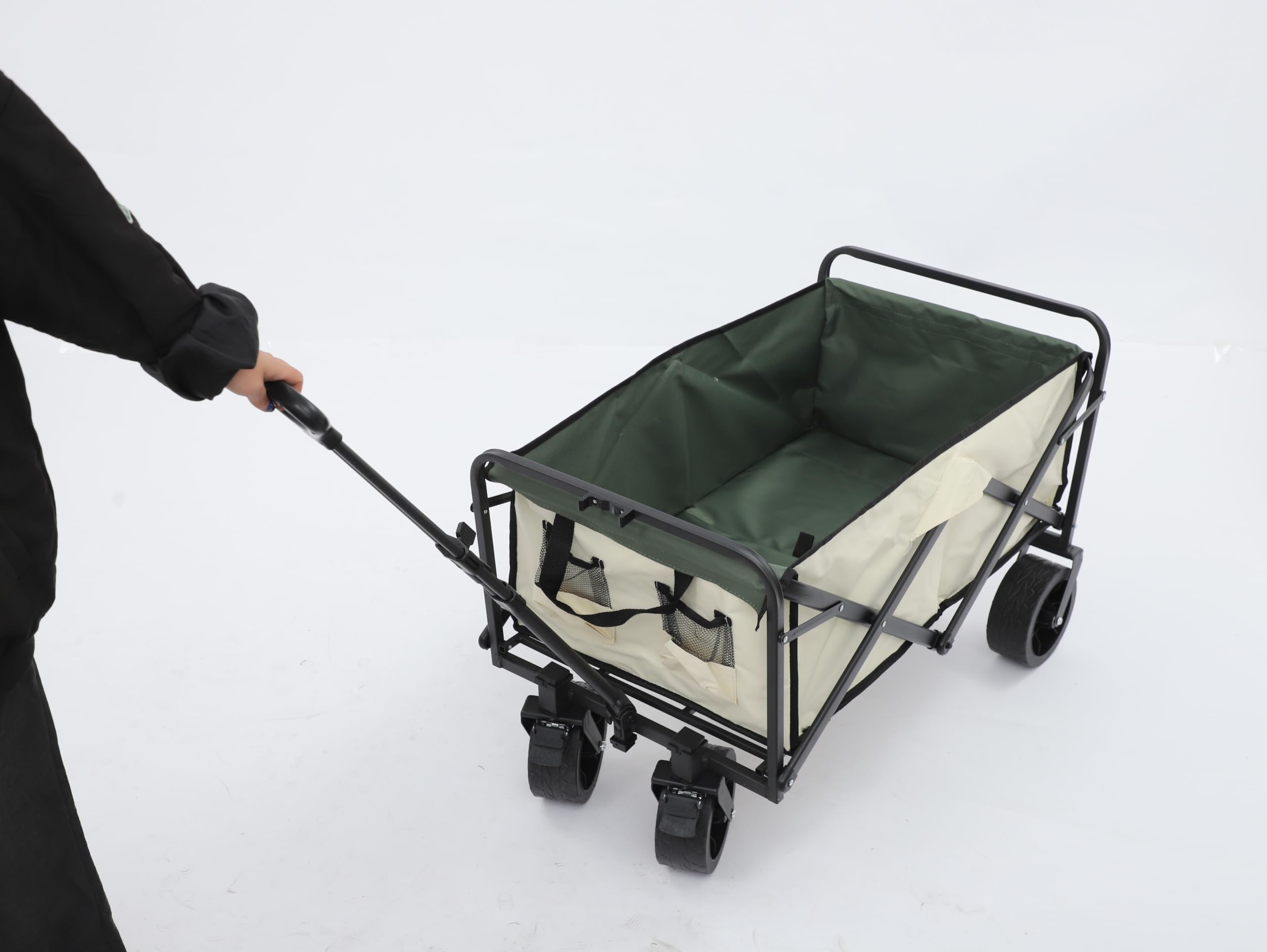 Składany wózek transportowy o nośności 115 kg, koła 20,32 cm (khaki) | Deinungen Składany wózek kempingowy z regulowanym uchwytem (74-98 cm) na plażę, zakupy i do ogrodu, 89,5 x 51 cm