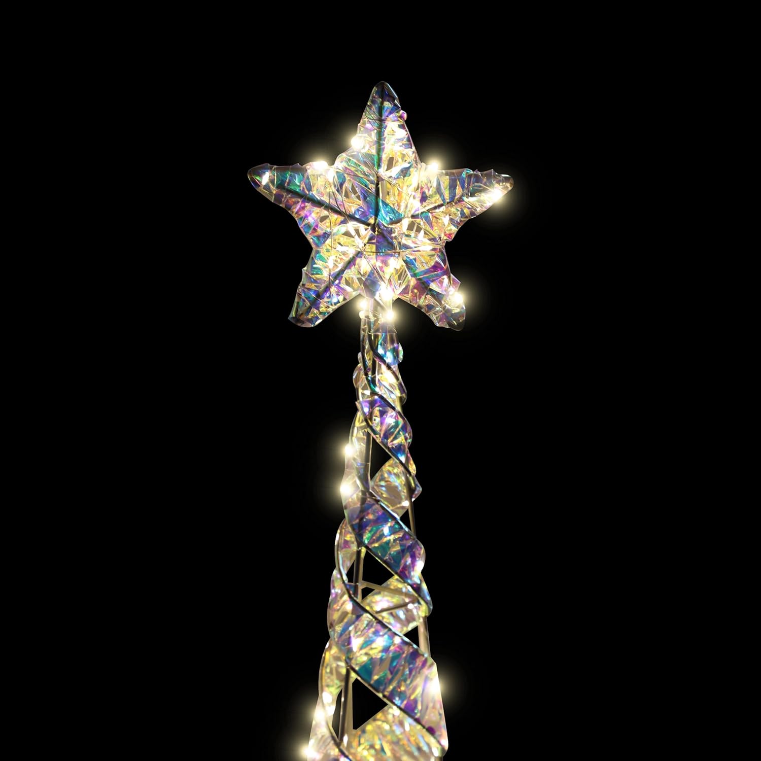 Alpine Corporation 36" Tall Iridescent Ribbon Wrapped Spiral Christmas Tree with LED Lights