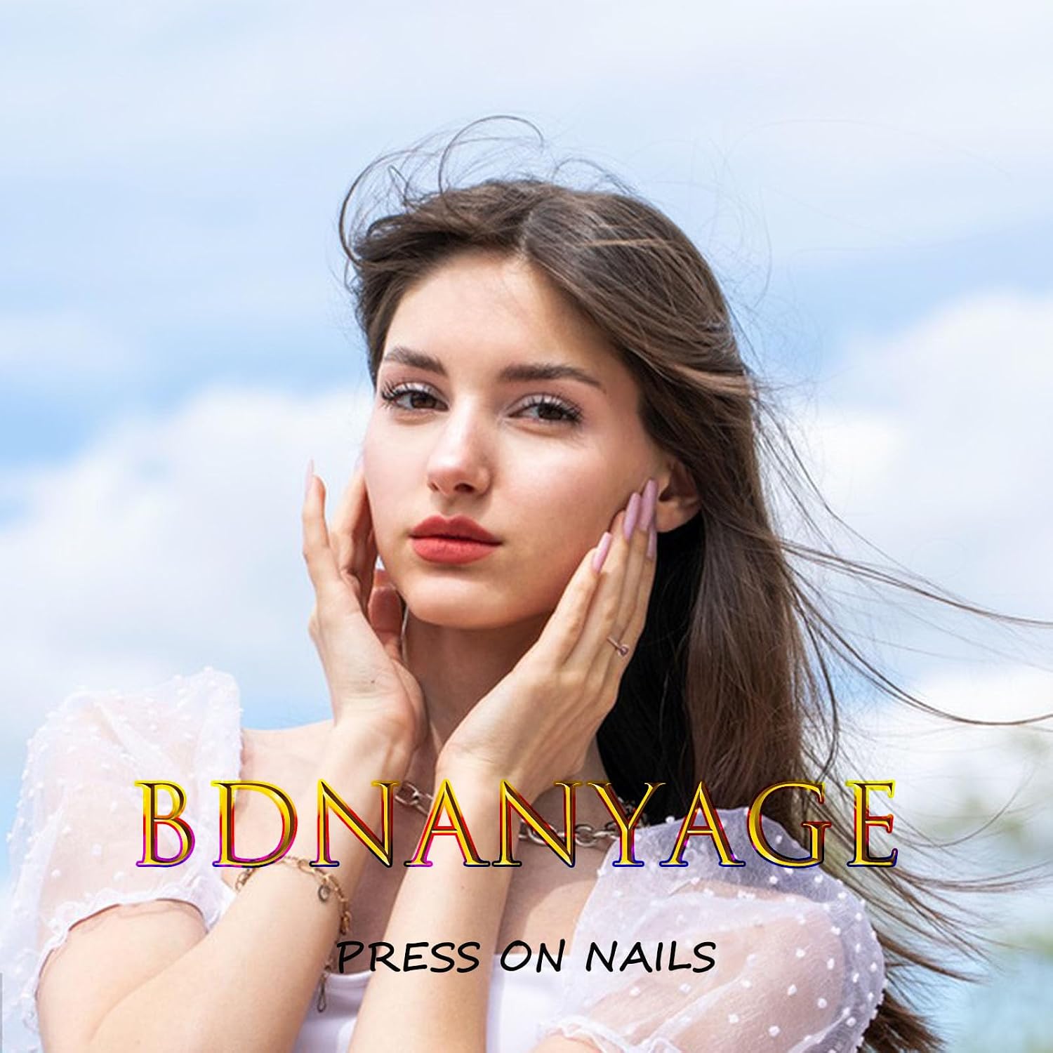 Almond Short Press on Nails Blue White Fake Nails with Polka Dot Checkered Bow Design Glossy Glue on Nail Full Cover Reusable False Nail for Women 24 Pcs