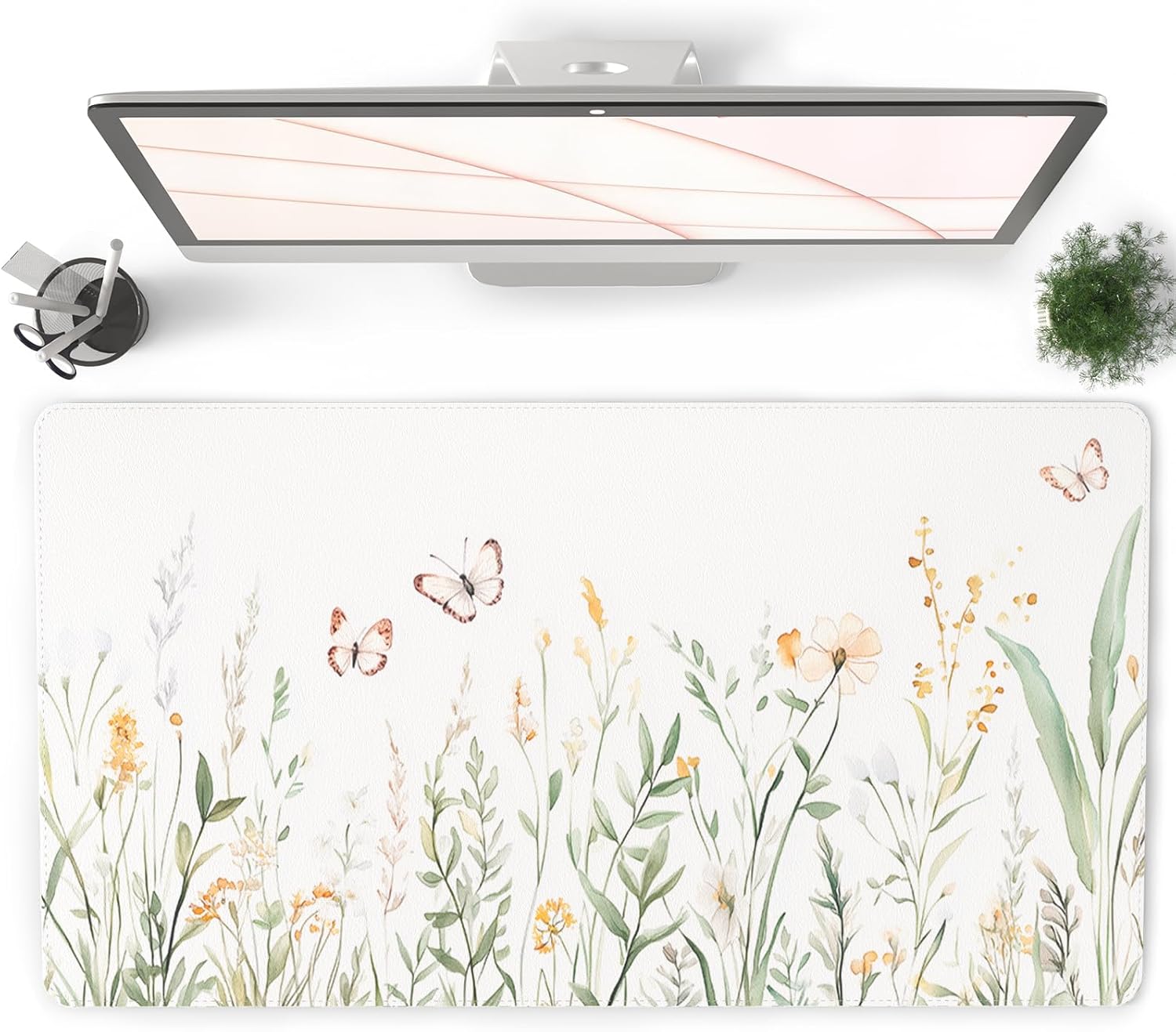 QIYI Large Mouse Pad for Desk, Floral Computer Desk Mat for Keyboard and Mouse, Non-Slip Rubber Base Waterproof Leather Desk Pad, Green Leaves Gaming Mousepad Office Desk Accessories, 31.5" x 15.7"