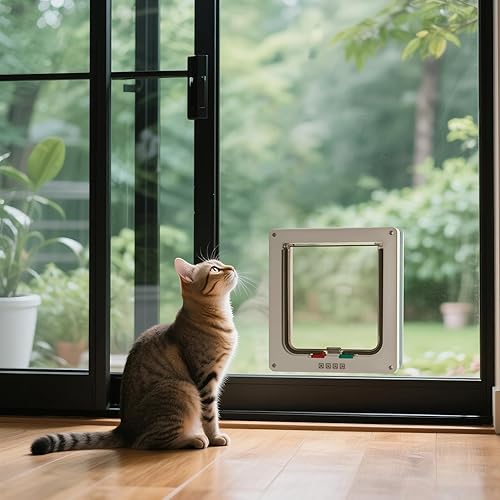 Miniatura 4 de Puerta de gato con cerradura de 4 vías para interior y exterior  Solapa de plástico ABS resistente a la intemperie, se adapta a puertas y ventanas