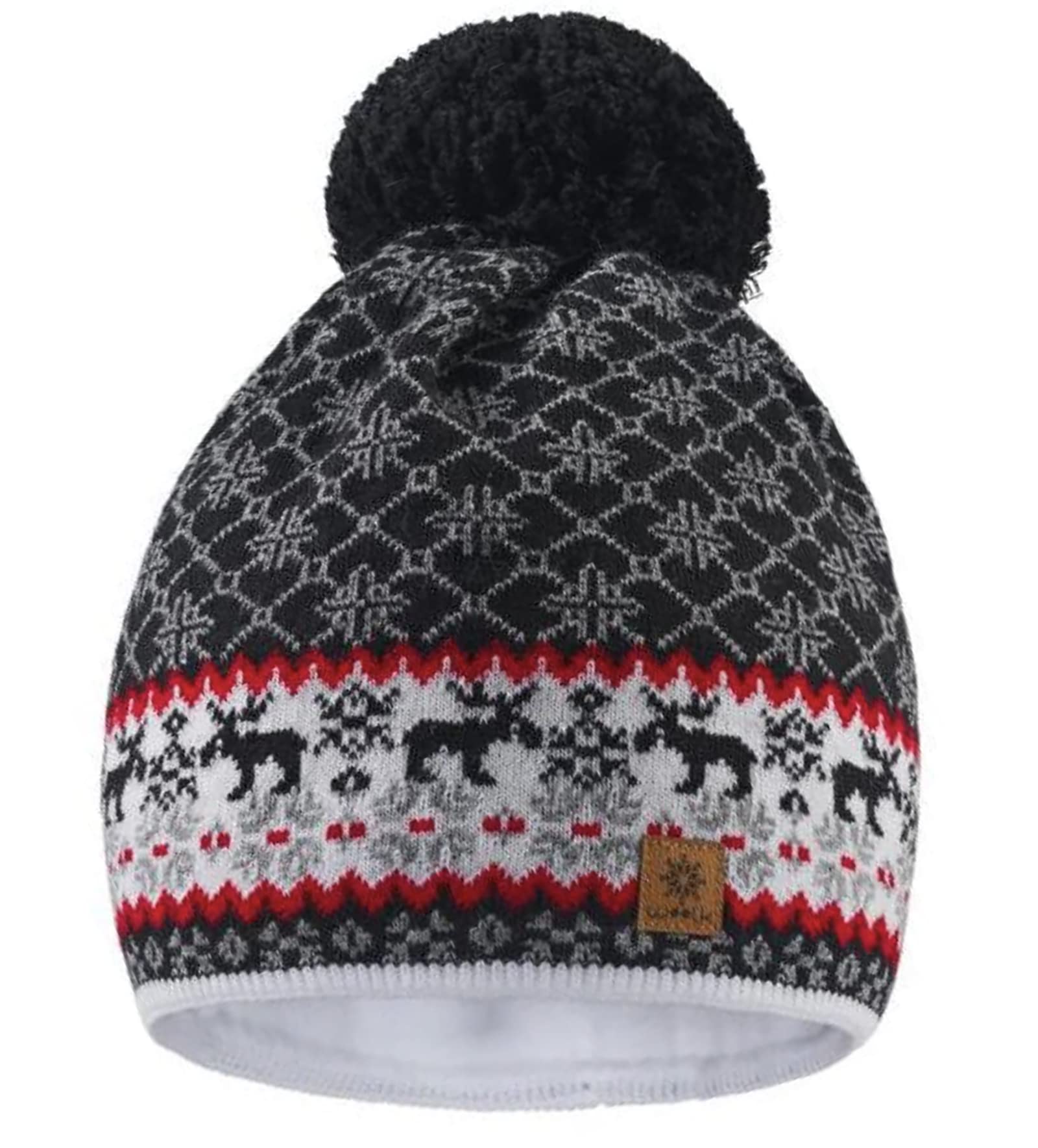 Wooly Knitted Nordic Beanie Hat with Ponpon Men's Women's Winter Warm SKI Snowboard Hats (Nordic 48)