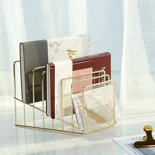 Miniatura 6 de Simmer Stone Clasificador de archivos inclinado, soporte de 7 ranuras para cartas, documentos, carpetas y libros, estante organizador de escritorio