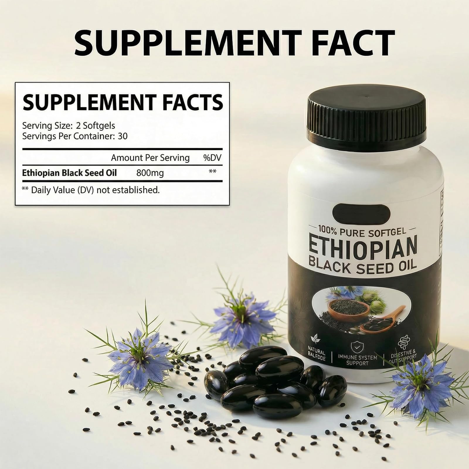 Ethiopian Black Seed Oil,Ethiopian Black Seed Oil,Non-GMO,Gluten-Free,60 Capsules (1 bottle) — view 4