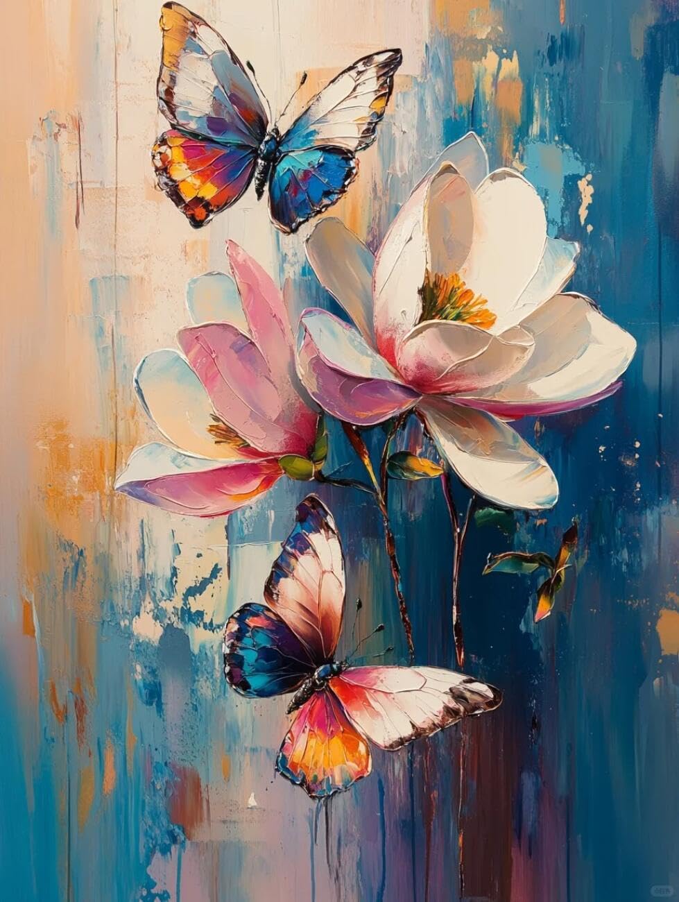 Henypt Cross Stitch Kits for Adults Magnolia Flowers and Butterflies DIY Arts Aand Craft Kit for Adults Beginners with Accessories Home Wall Decoration 14CT 40x50cm